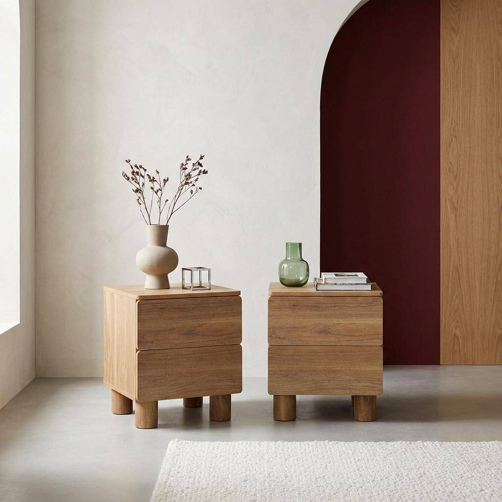 Lot de 2 tables de chevet décor bois 2 tiroirs bois de noisetier - Ayana Photo1