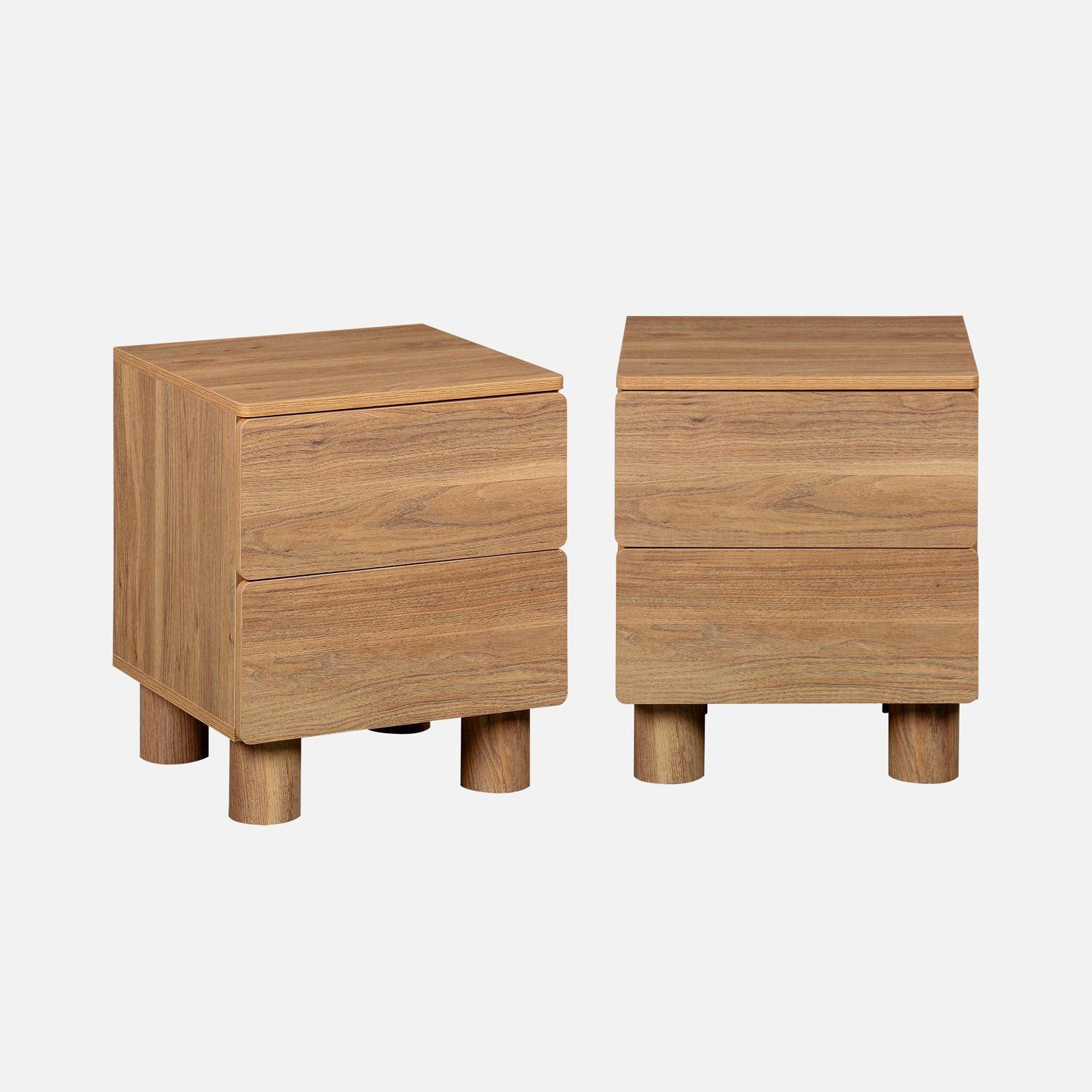 Lot de 2 tables de chevet décor bois 2 tiroirs bois de noisetier - Ayana Photo2