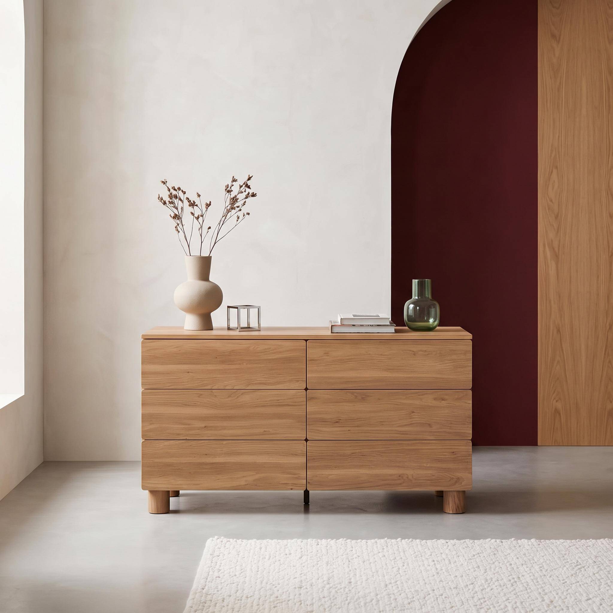 Chest of 6 drawers wood decor hazel wood effect 120x45x73 cm - Ayana Photo1