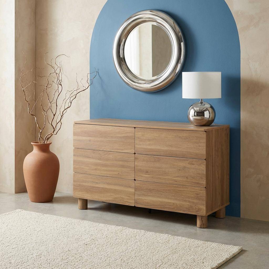 Commode décor bois 6 tiroirs bois de noisetier - Ayana Photo1