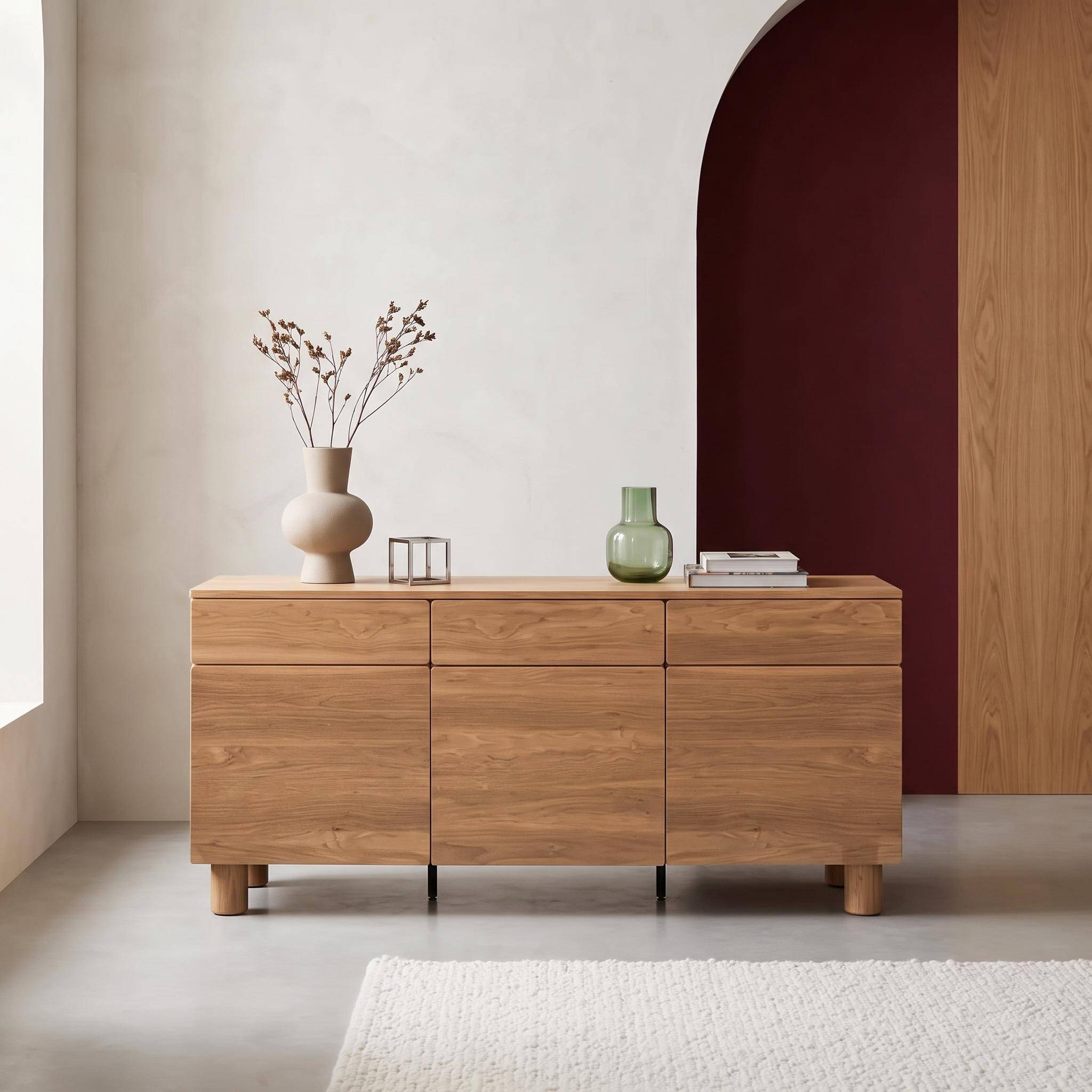 Sideboard 3 drawers 3 doors wood decor hazel wood effect 160x40x73 cm - Ayana,sweeek,Photo1