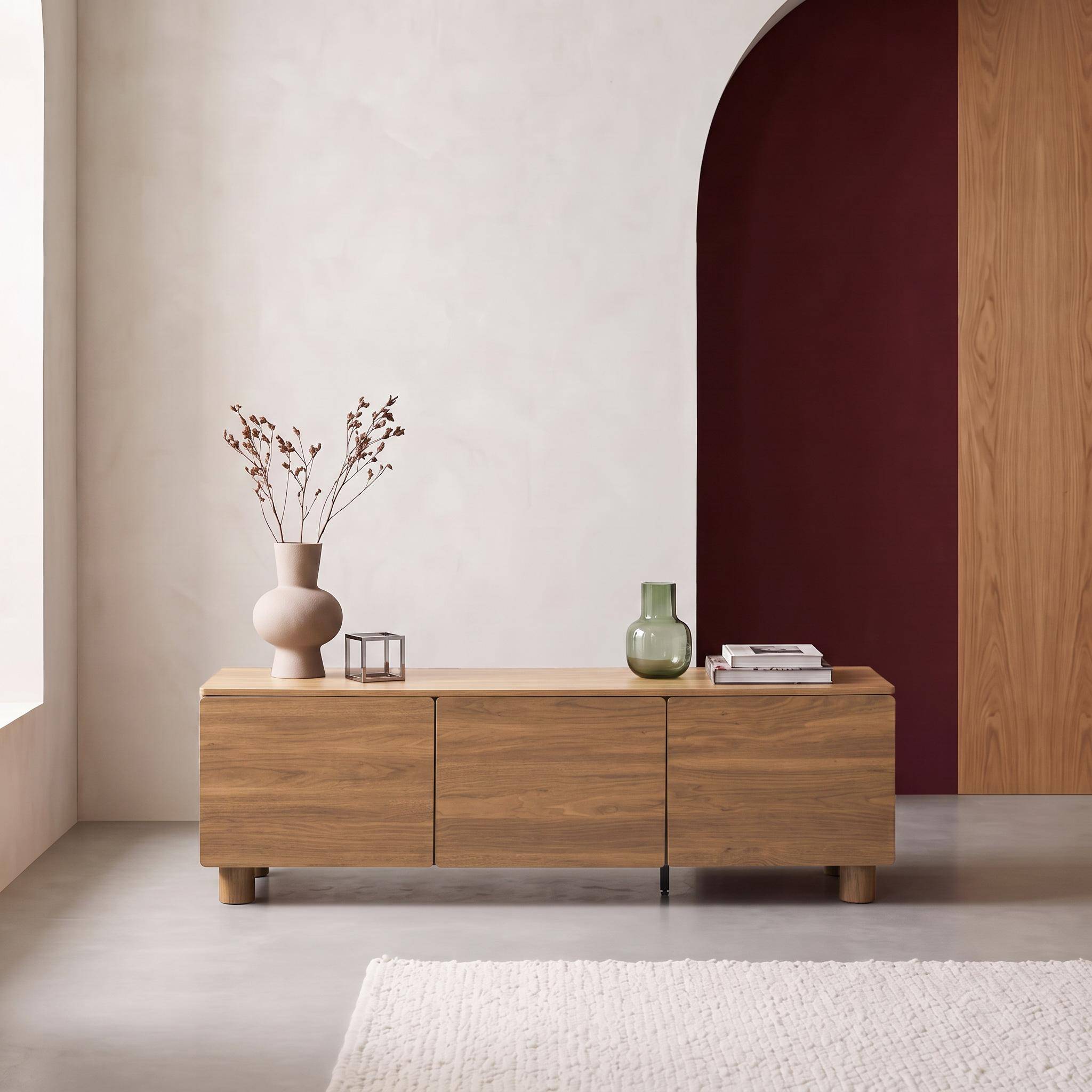 TV Stand 140cm 3 doors wood decor hazel wood effect - Ayana Photo1
