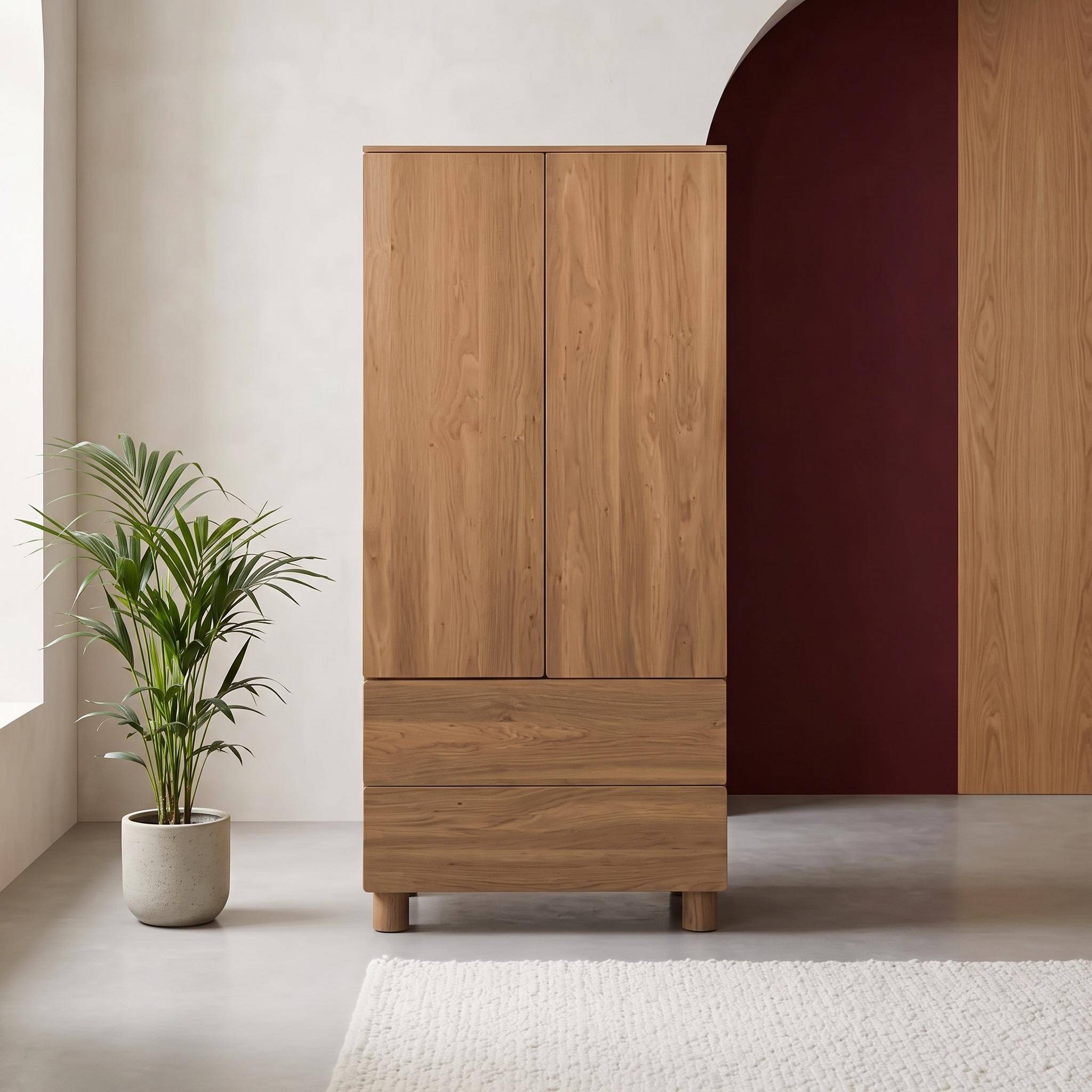 Armoire dressing décor bois 2 portes 2 tiroirs et 1 penderie bois de noisetier - Ayana Photo1