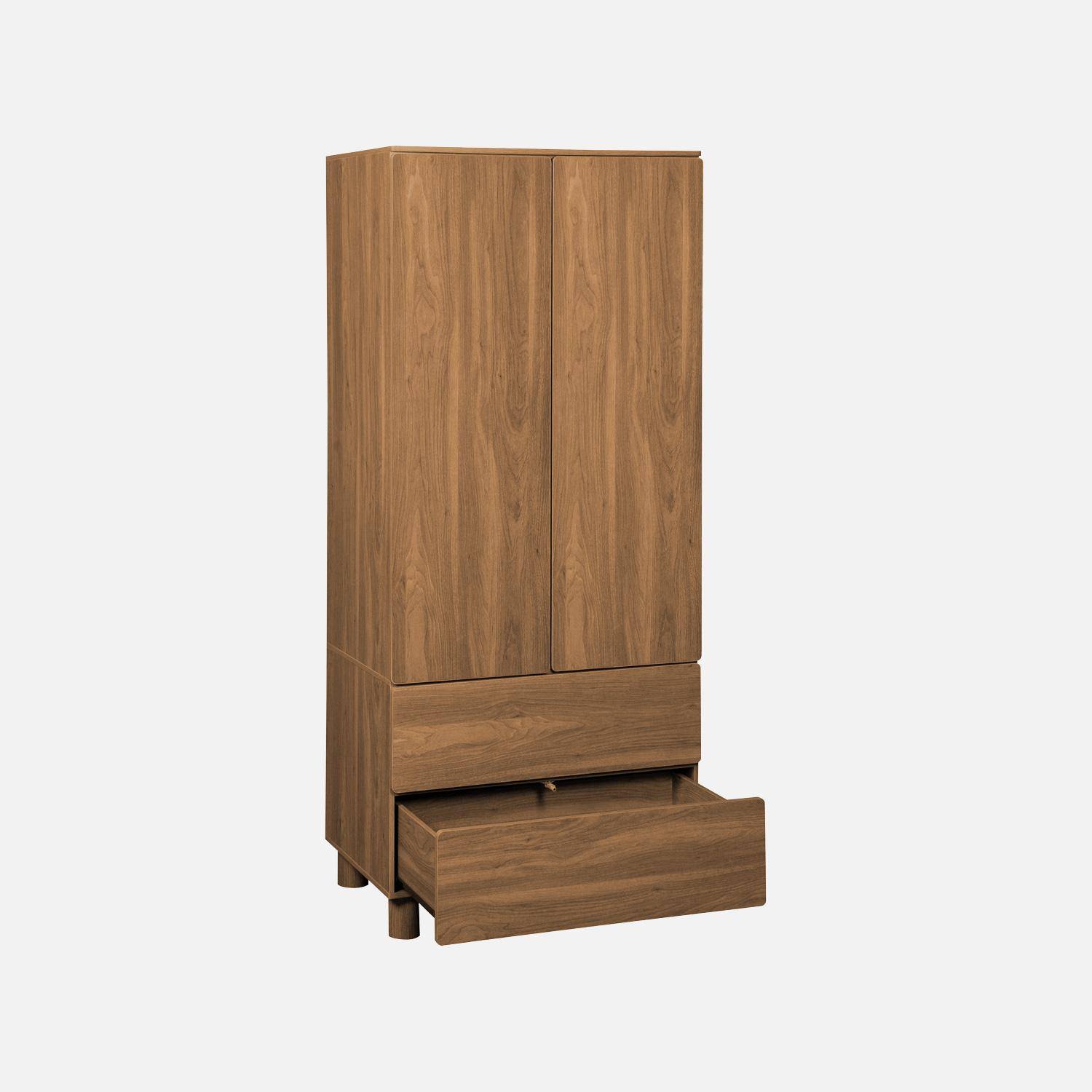 Armoire dressing décor bois 2 portes 2 tiroirs et 1 penderie bois de noisetier - Ayana Photo2