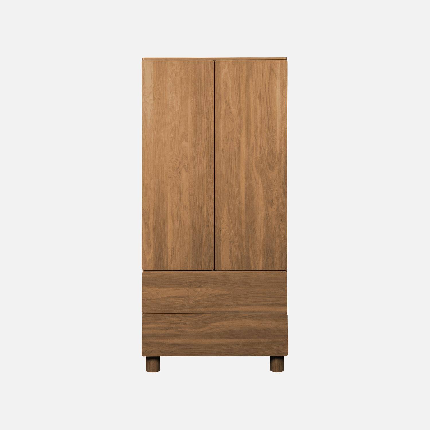 Armoire dressing décor bois 2 portes 2 tiroirs et 1 penderie bois de noisetier - Ayana,sweeek,Photo4