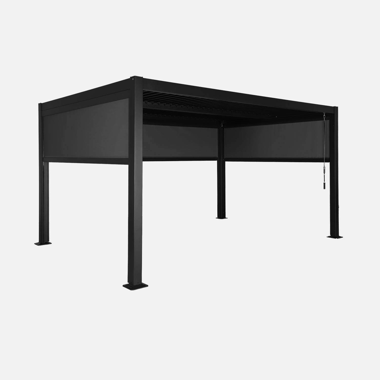 Pergola bioclimatique aluminium et acier 3x4m lames orientables + 2 stores 3m + 1 store 4m PALACE noir,sweeek,Photo2