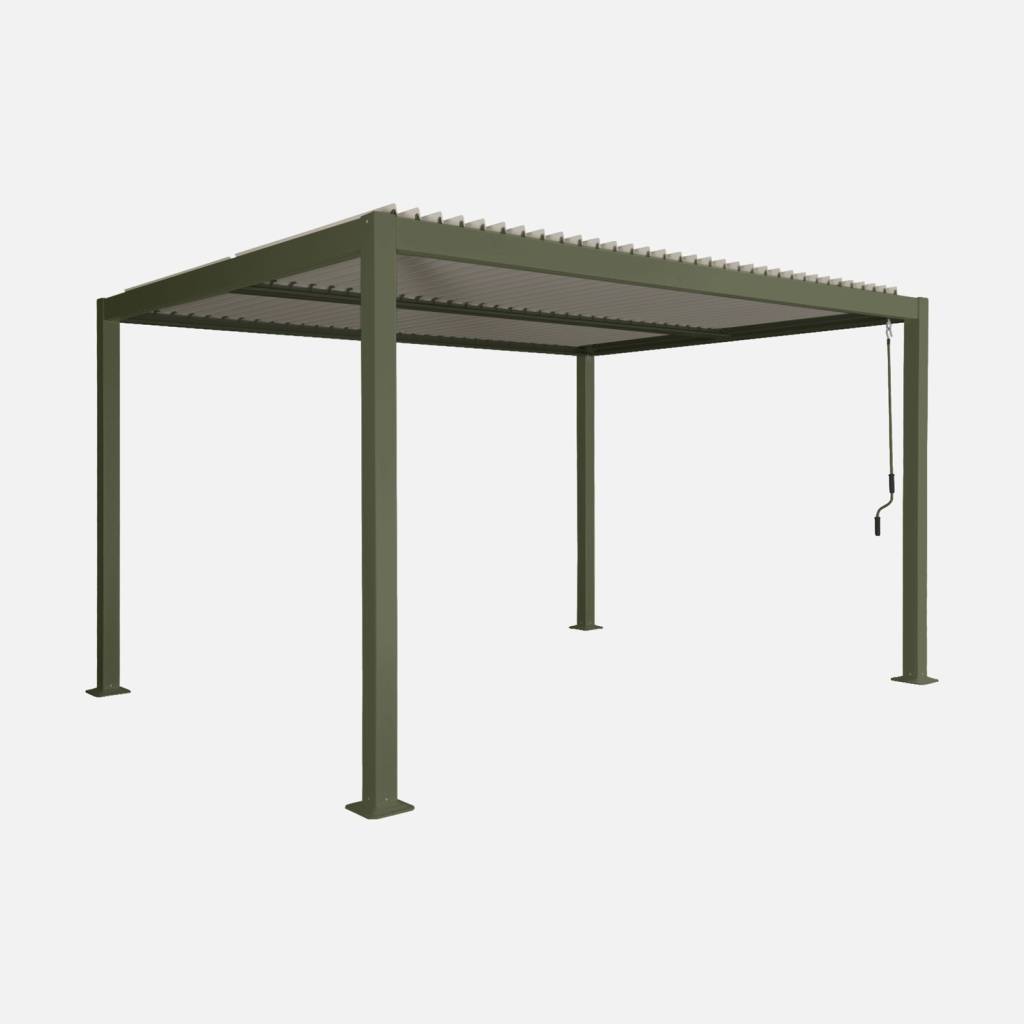 Pergola bioclimatique aluminium et acier 4x3m kaki