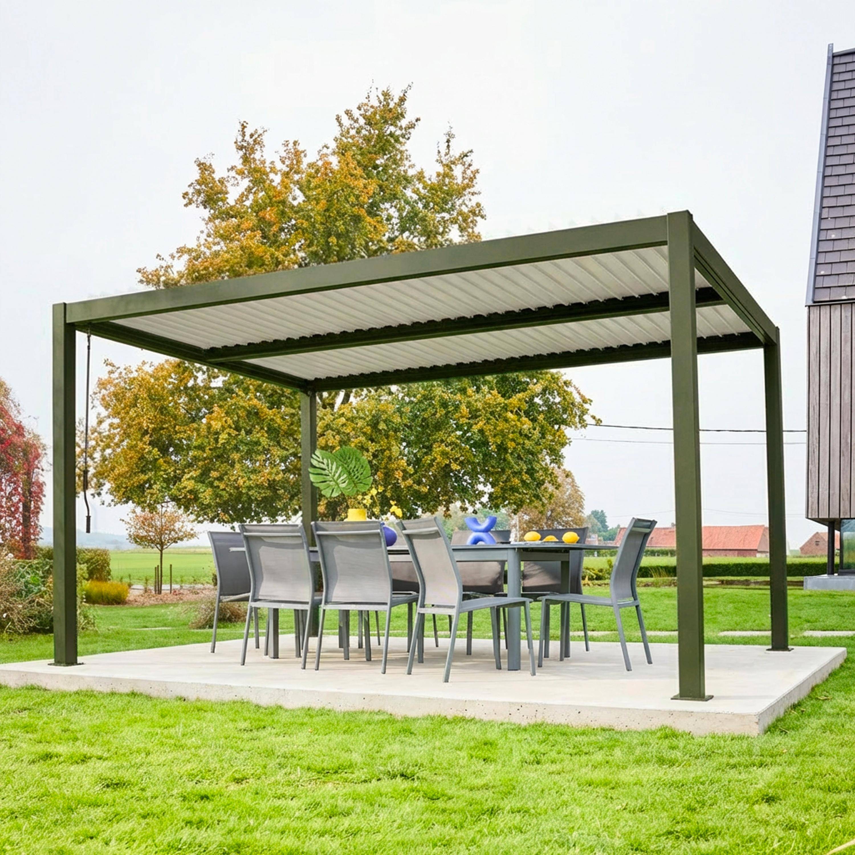 Pergola met lamellendak 4x3m verstelbare lamellen staal en aluminium kaki - Palace Photo3