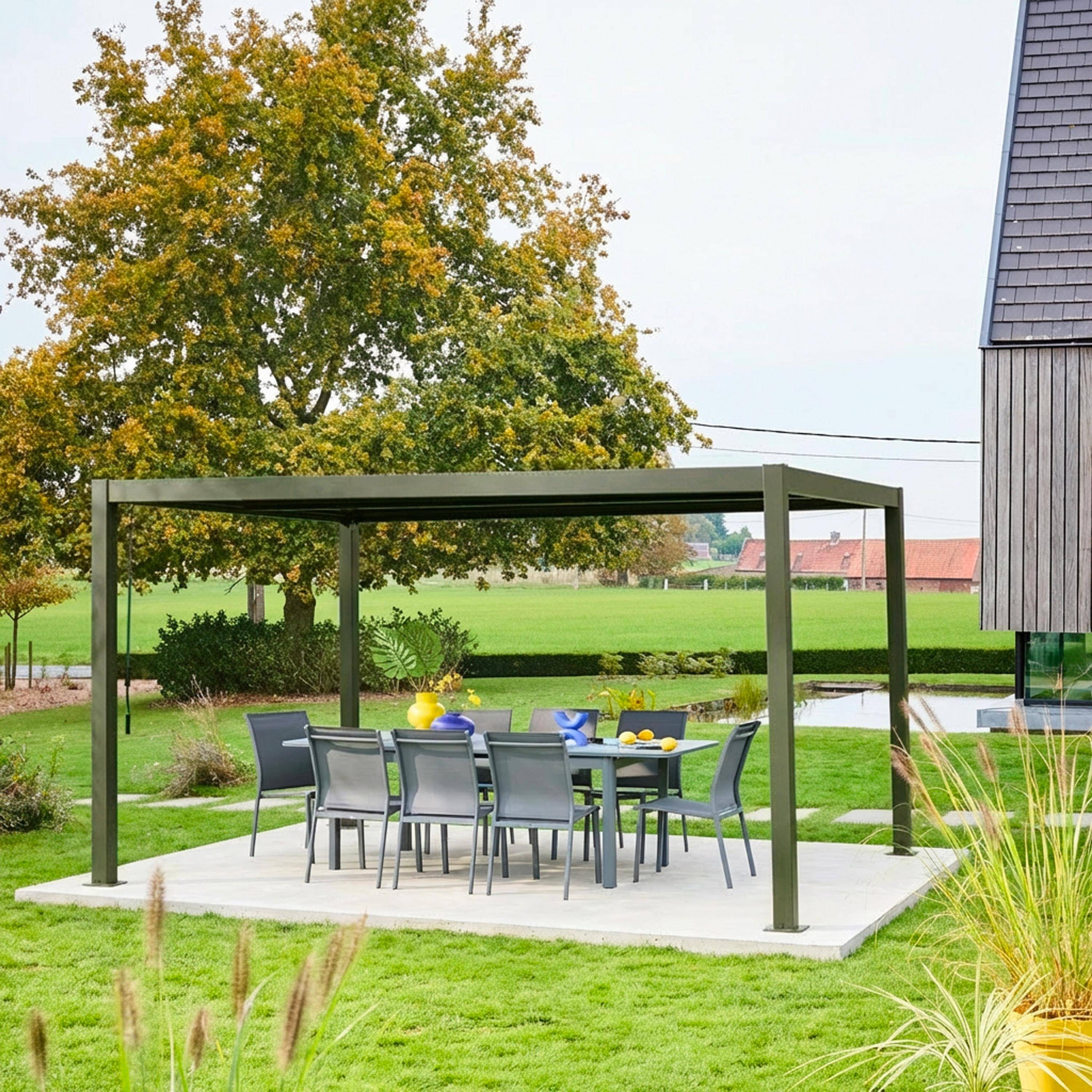 Pergola met lamellendak 4x3m verstelbare lamellen staal en aluminium kaki - Palace,sweeek,Photo1