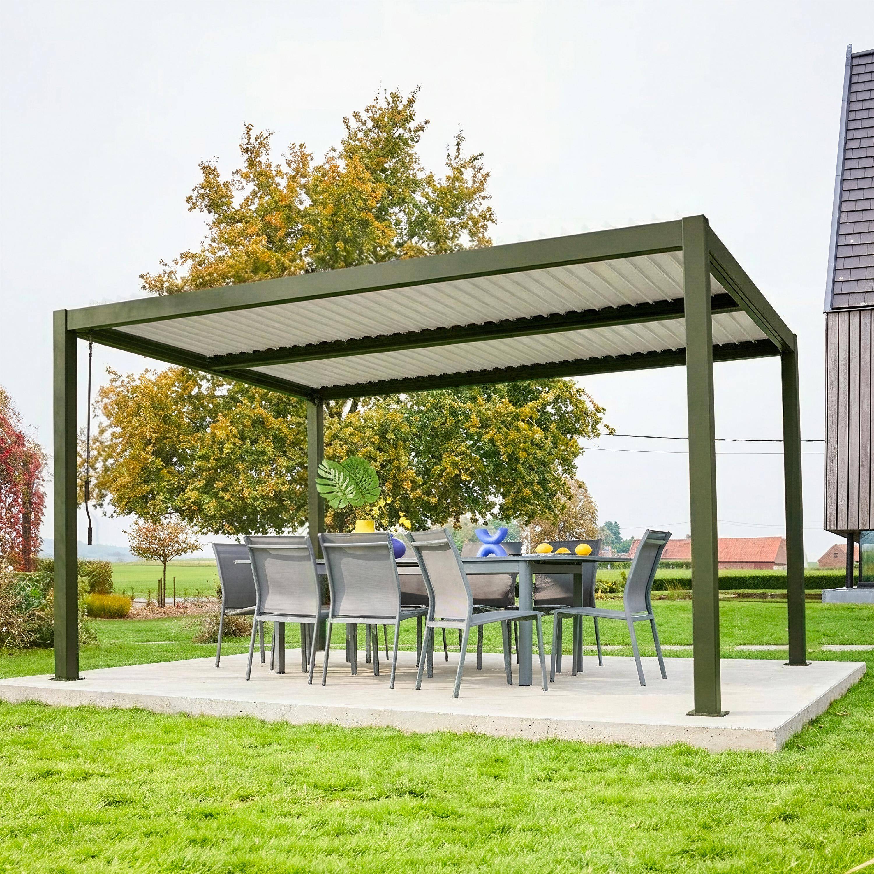 Pergola bioclimatica 3x4m in alluminio e acciaio, lamelle orientabili  Verde kaki - 303x403x231 cm Photo3