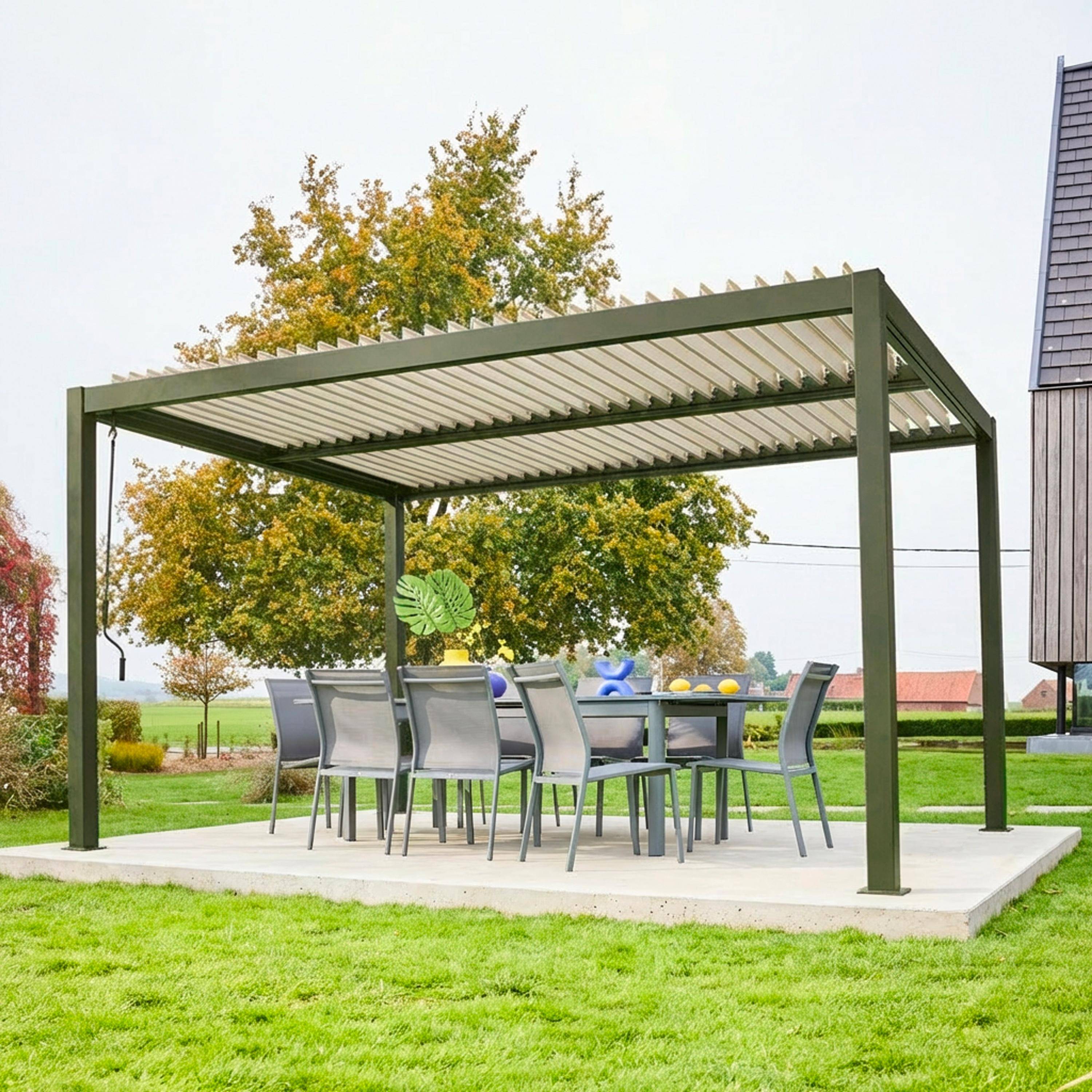 Pergola met lamellendak 4x3m verstelbare lamellen staal en aluminium kaki - Palace Photo2