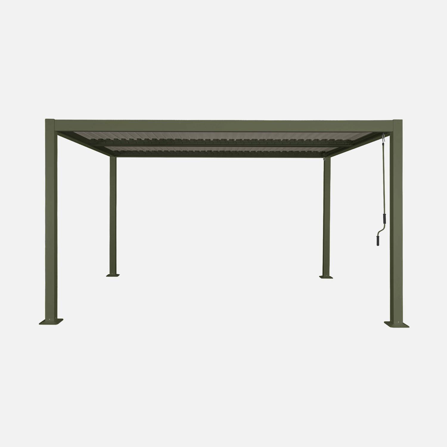 Pergola bioclimatique kaki, aluminium et acier, 3x4m, lames orientables Photo2
