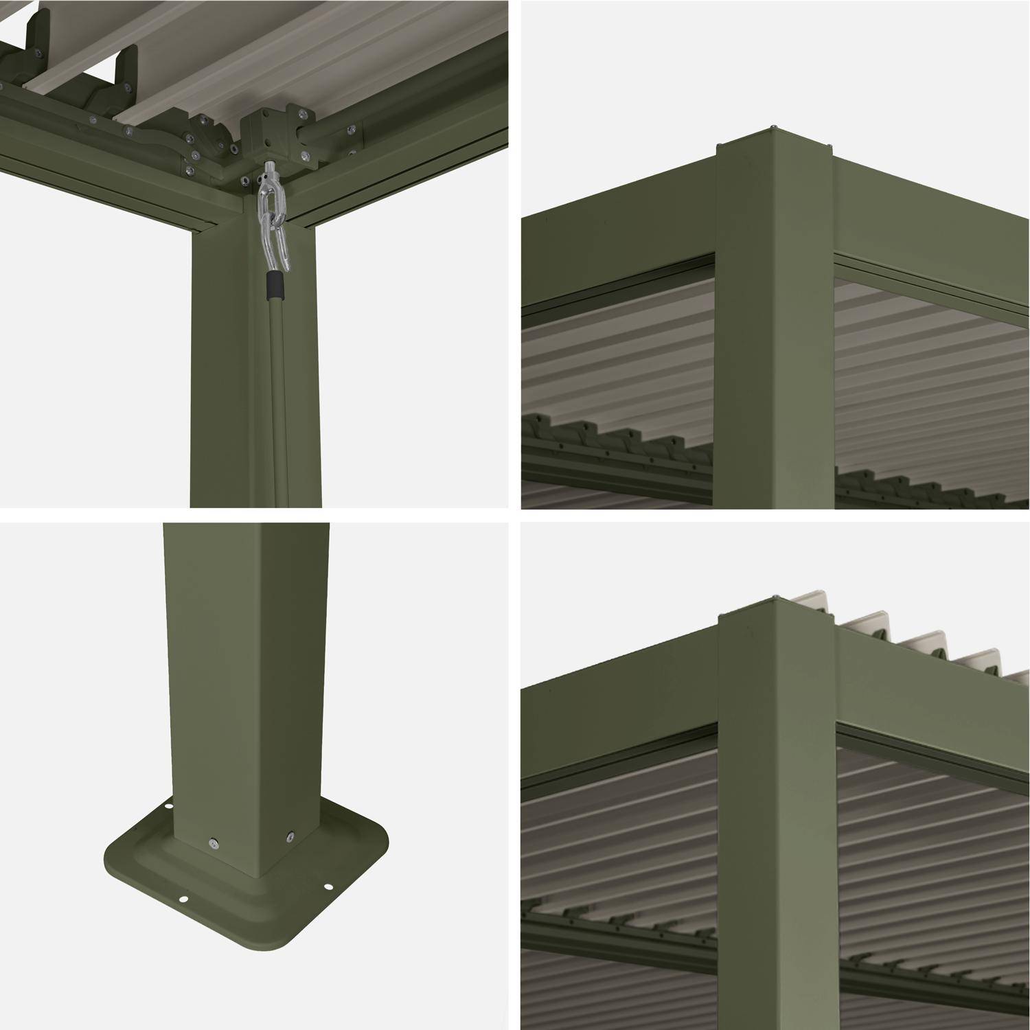 Pergola bioclimatique kaki, aluminium et acier, 3x4m, lames orientables Photo5