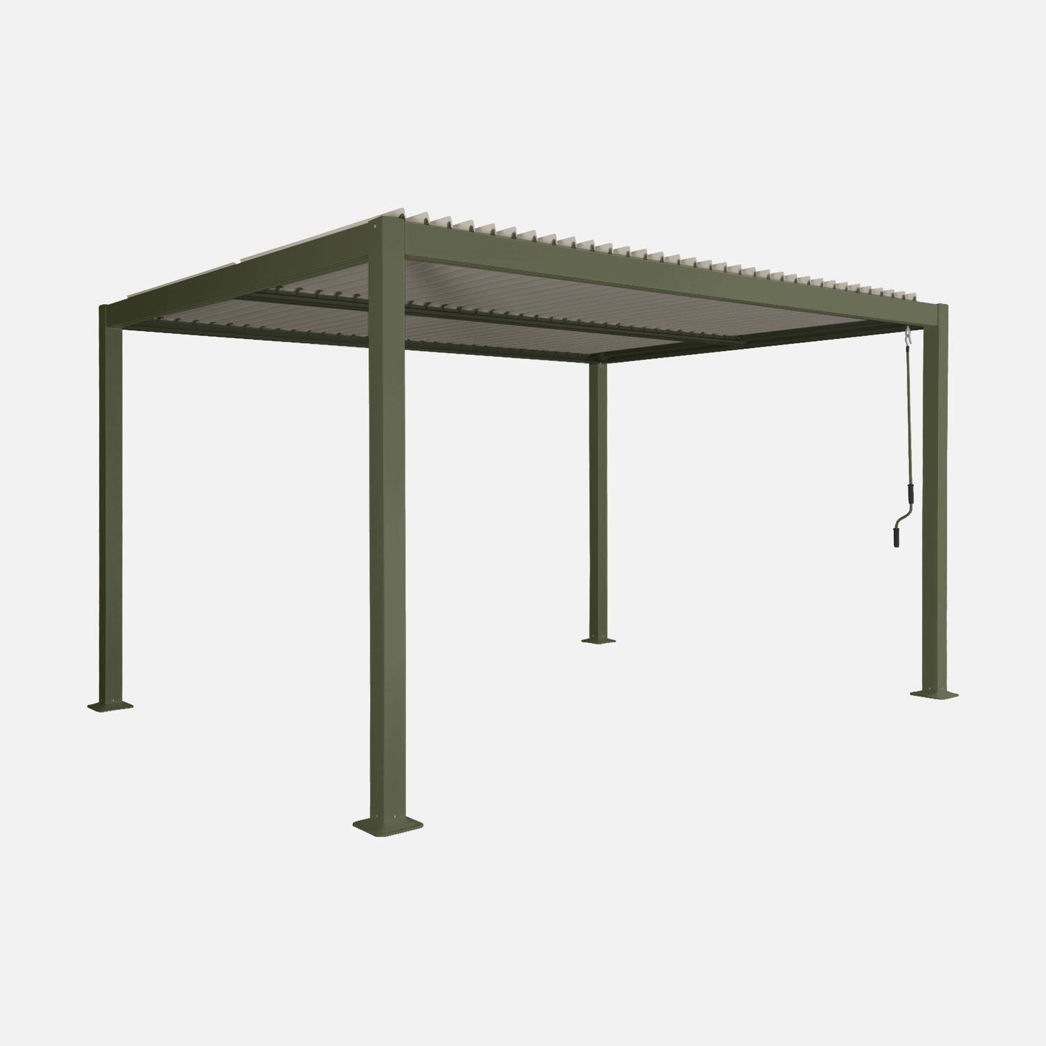 Pergola bioclimatique kaki, aluminium et acier, 3x4m, lames orientables Photo1