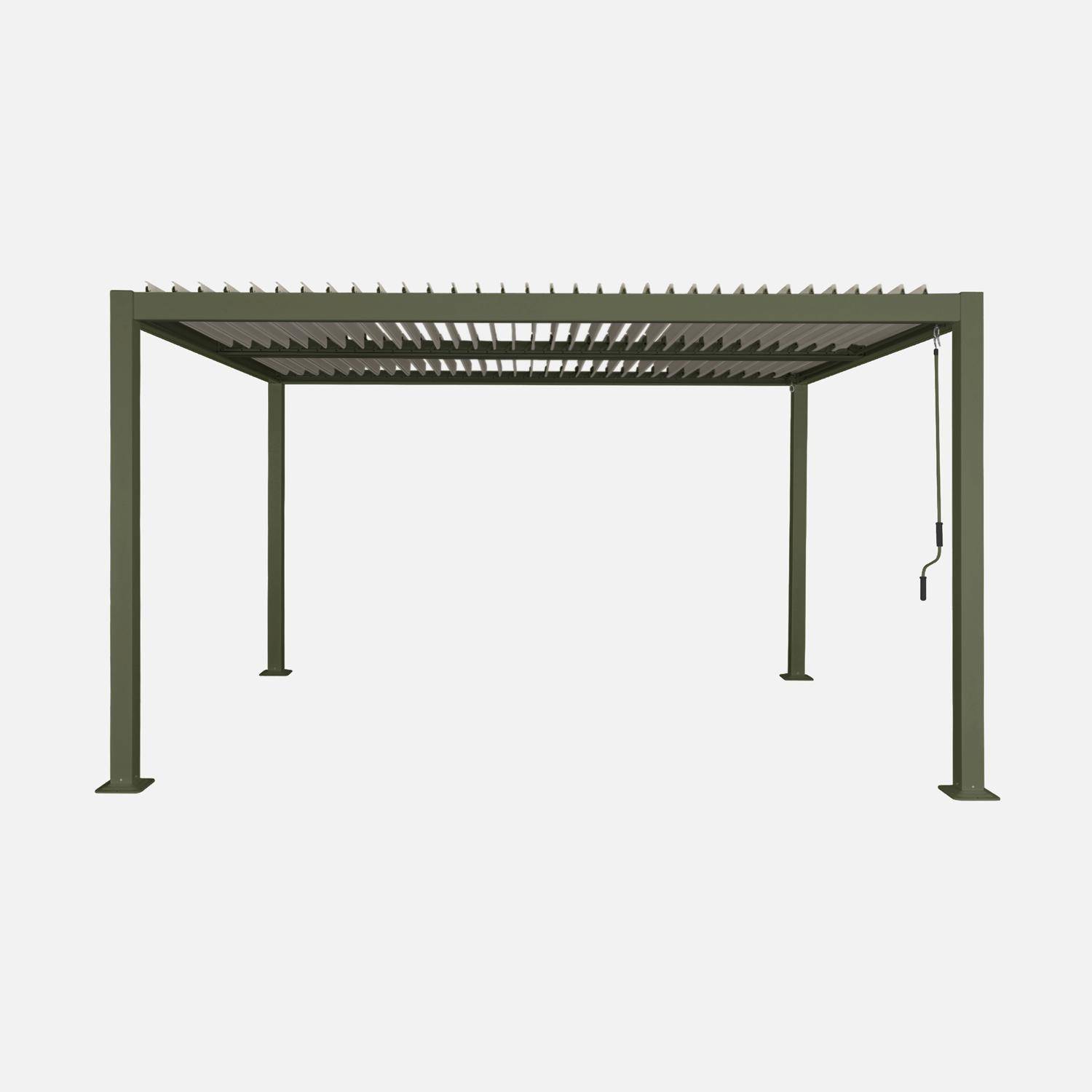 Pergola bioclimatique kaki, aluminium et acier, 3x4m, lames orientables Photo3