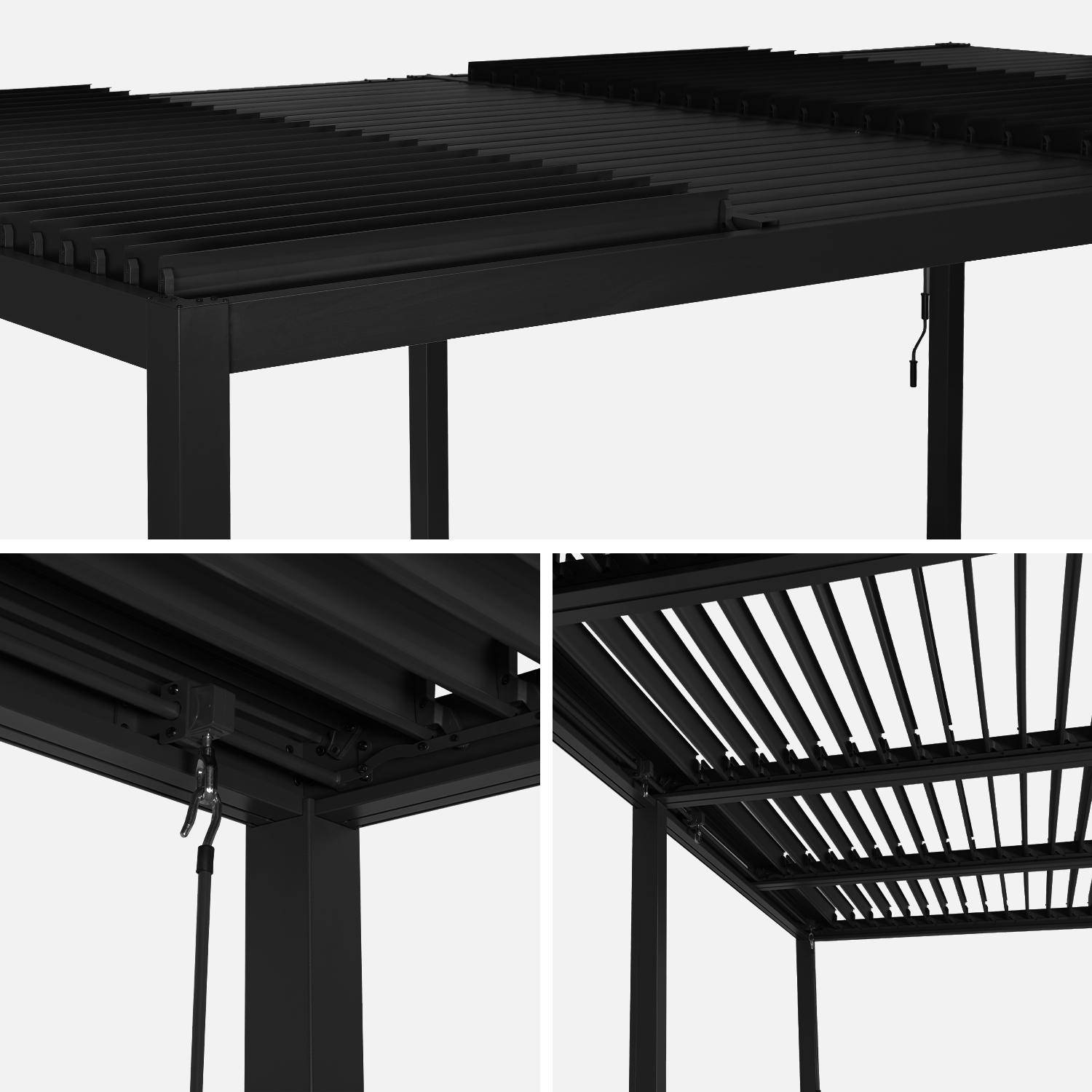 Pergola bioclimatique aluminium et acier 3x6m lames orientables + 2 stores 3m PALACE noir,sweeek,Photo3