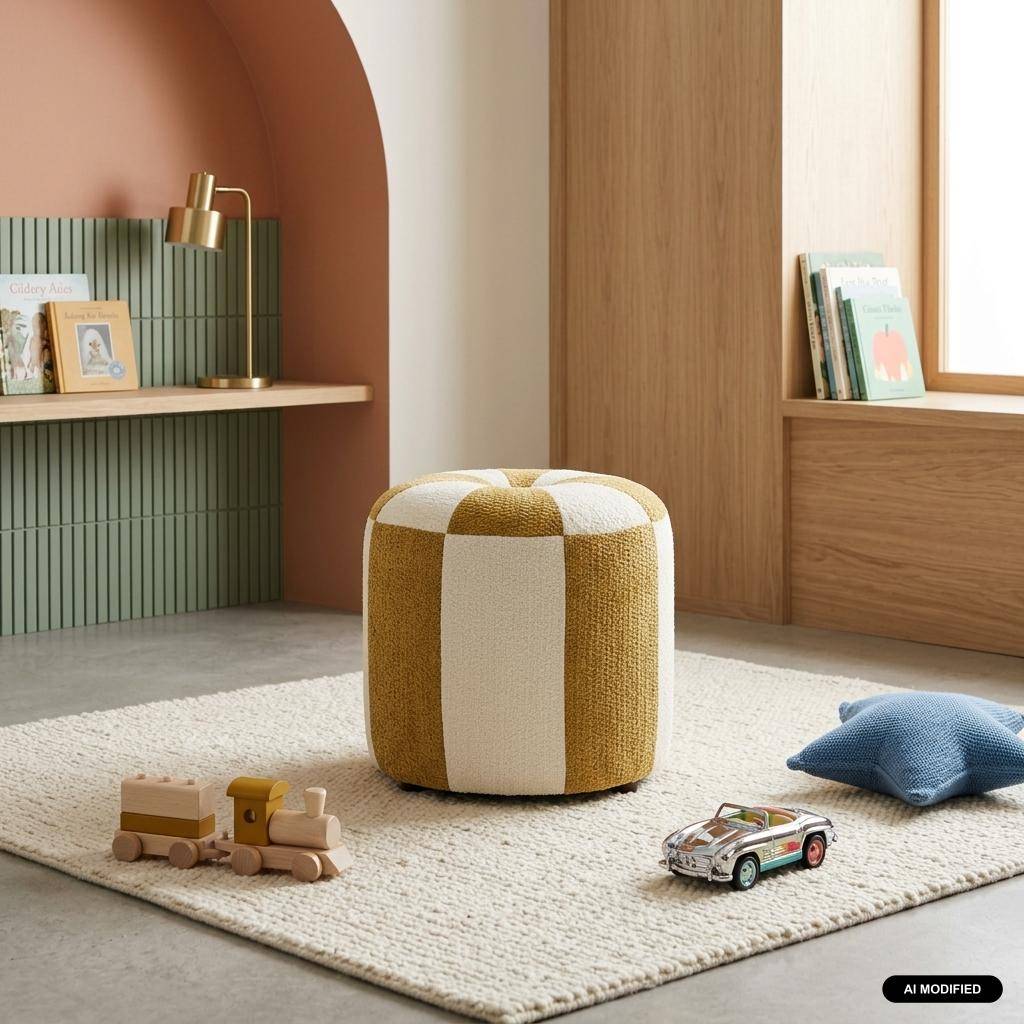 Pouf per bambini in tessuto ciniglia Giallo - 30x30x30 cm,sweeek,Photo1
