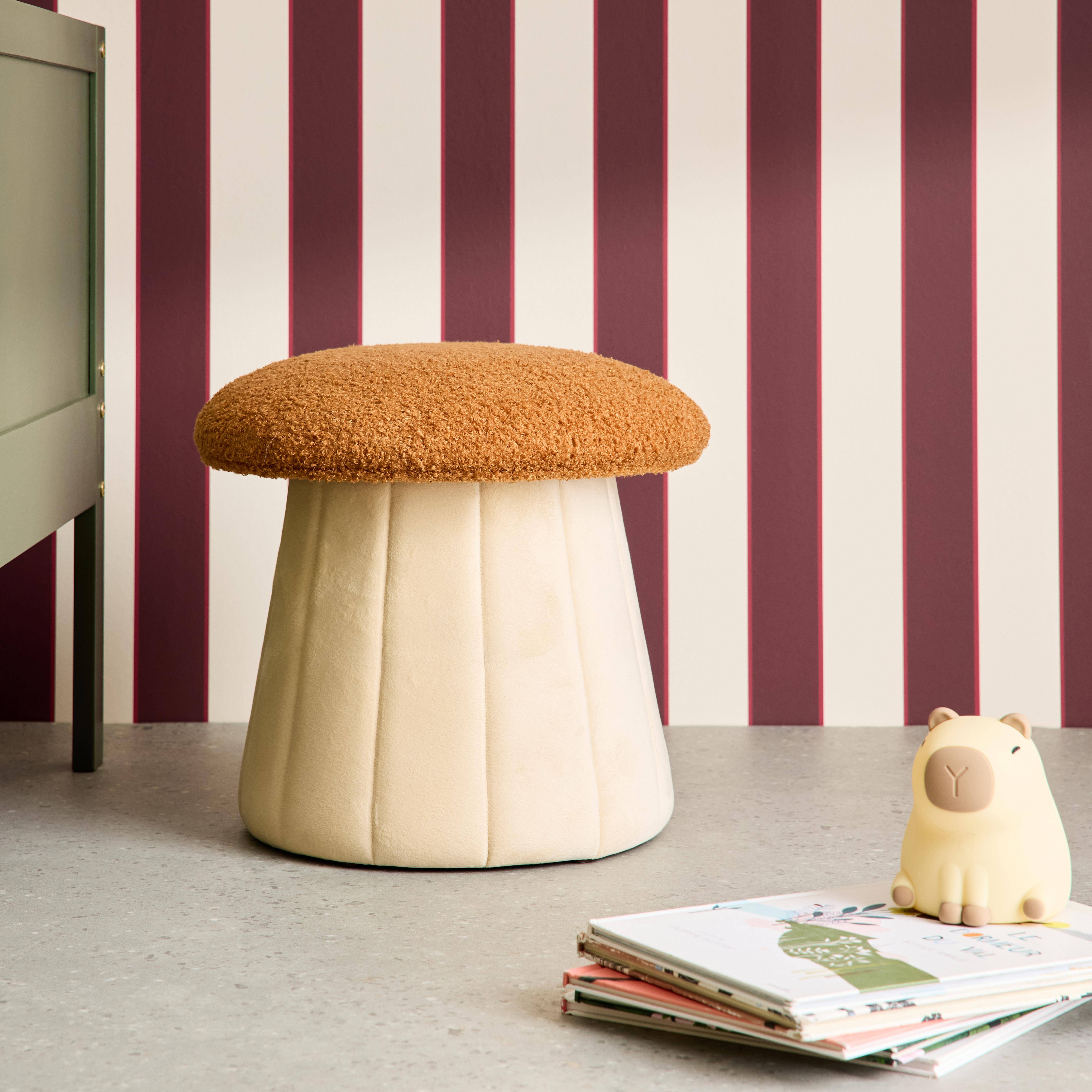 Pouf champignon enfant avec rangement teddy et velours terracotta et crème - Shroumy Photo1