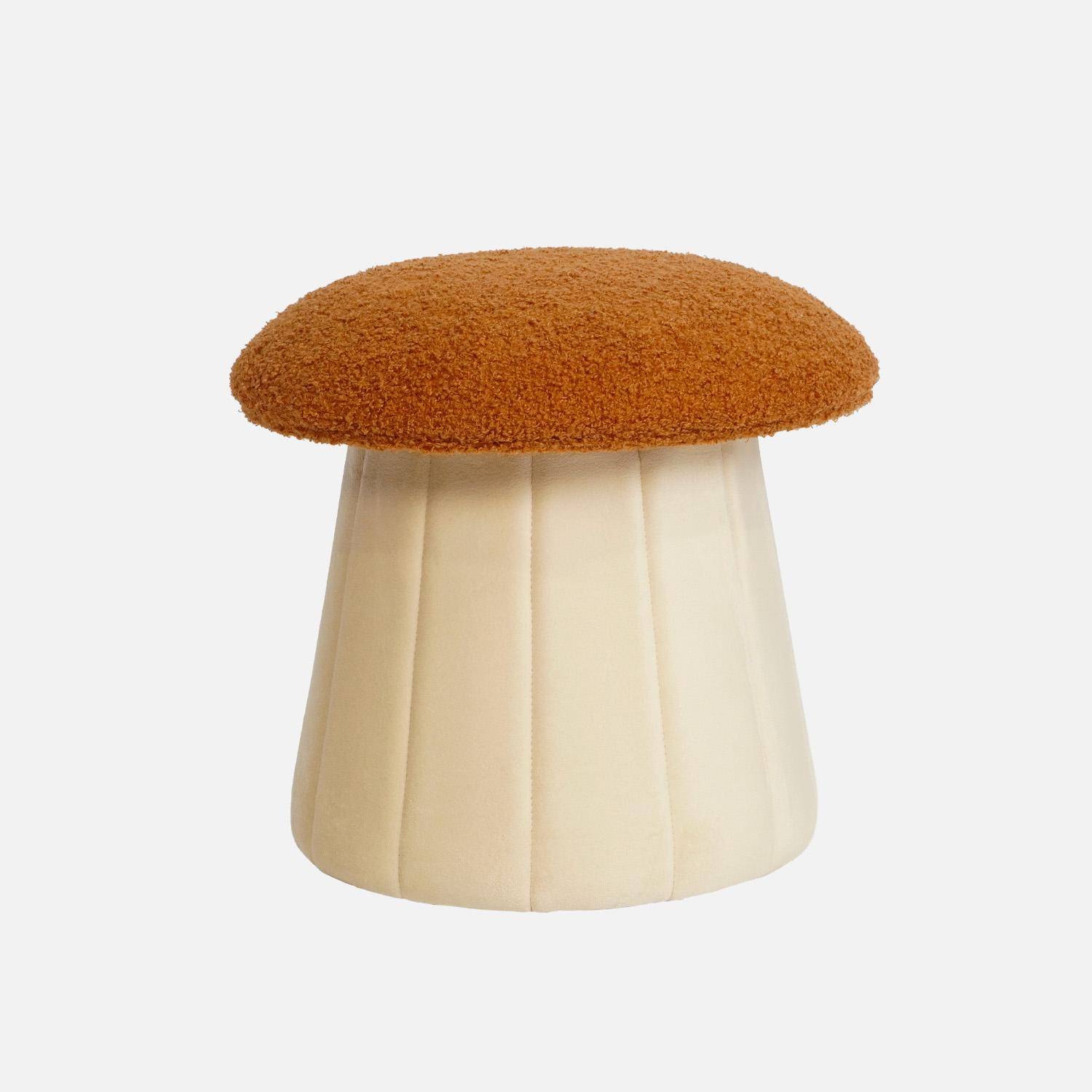 Pouf champignon enfant avec rangement teddy et velours terracotta et crème - Shroumy Photo5