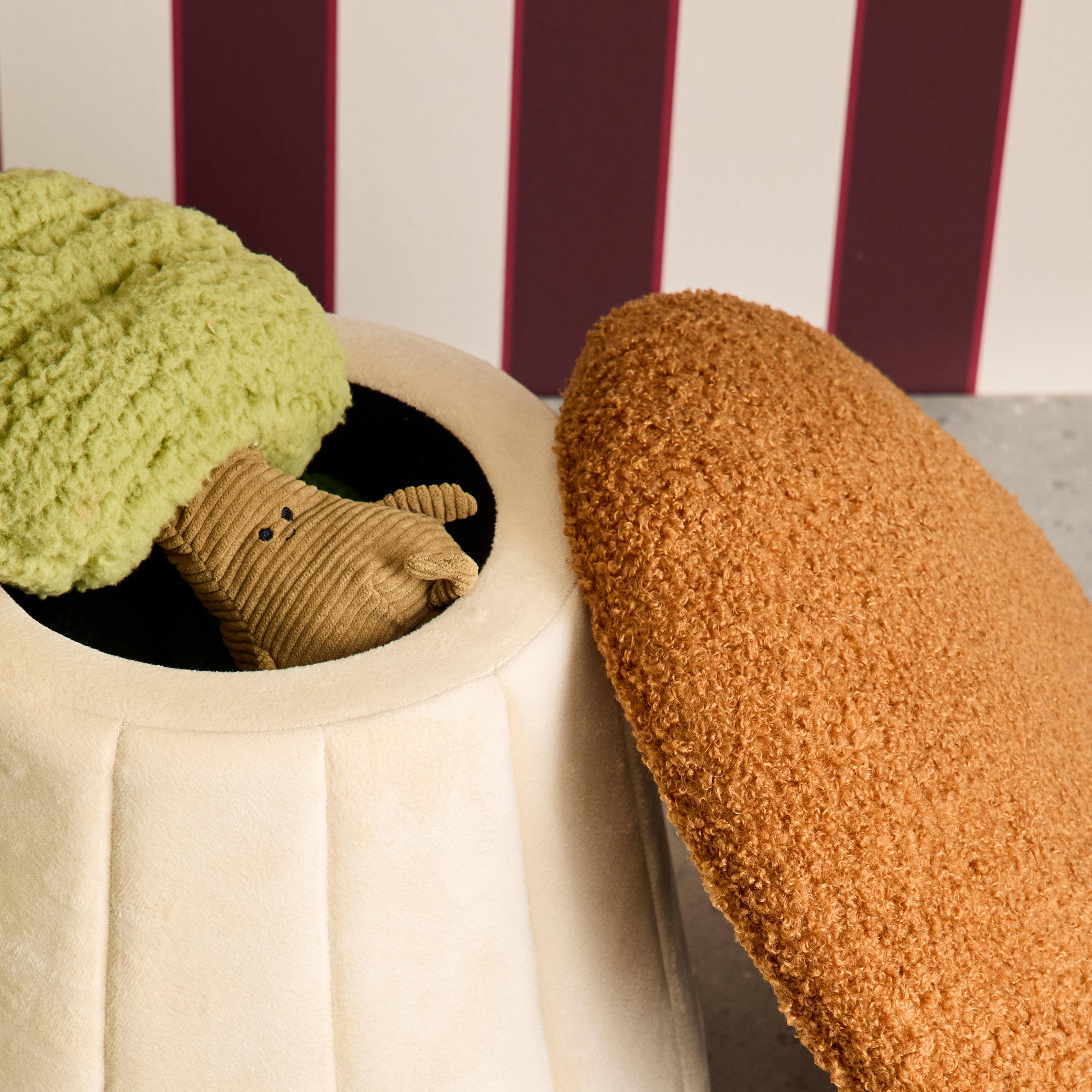 Pouf champignon enfant avec rangement teddy et velours terracotta et crème - Shroumy Photo3