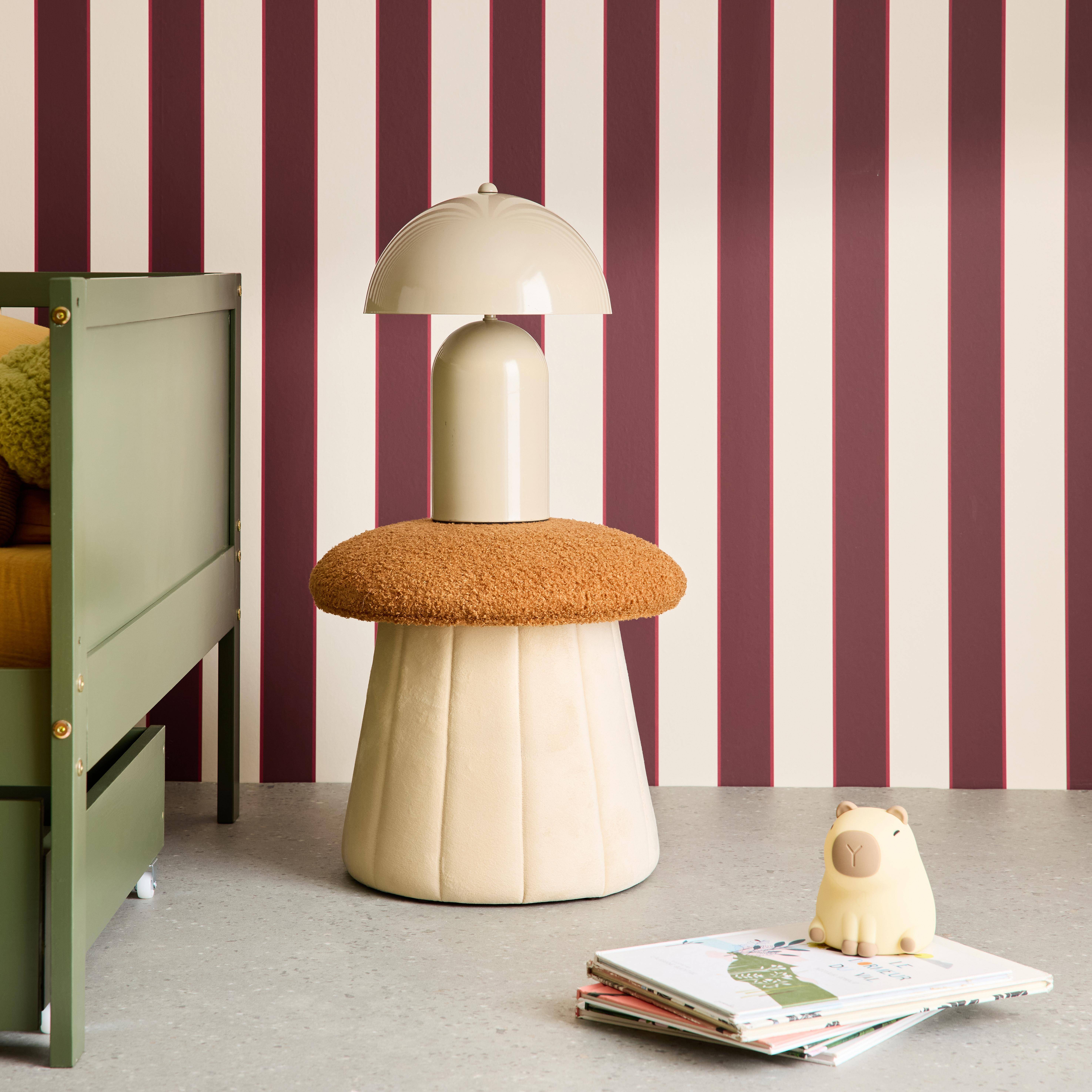Pouf champignon enfant avec rangement teddy et velours terracotta et crème - Shroumy Photo2