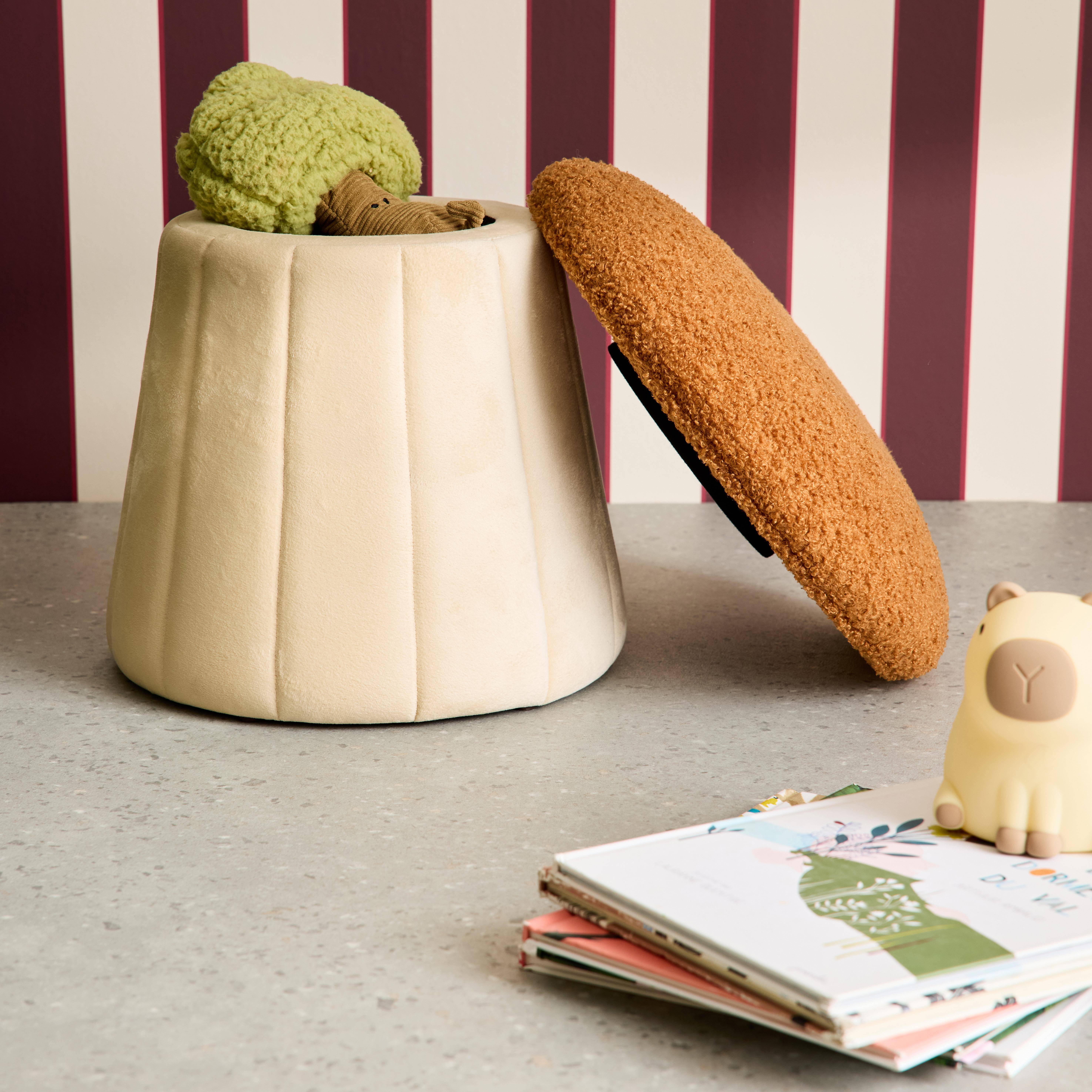 Pouf champignon enfant avec rangement teddy et velours terracotta et crème - Shroumy Photo4