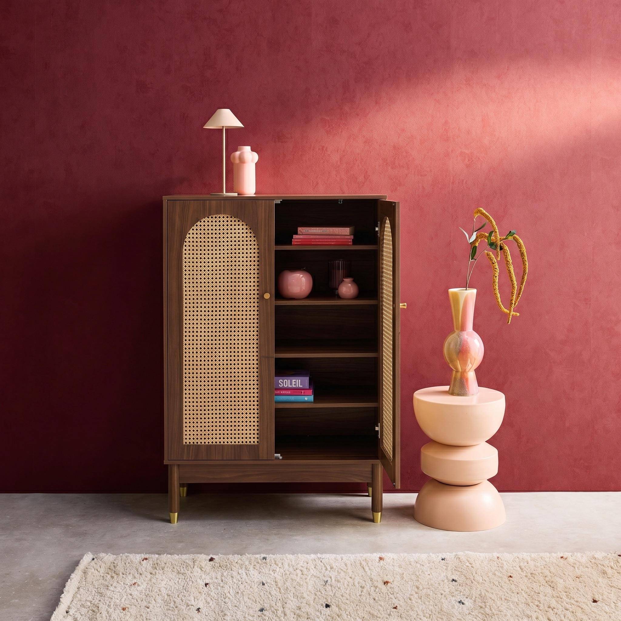 Mueble zapatero con 2 puertas de caña Nogal - 78x37x114 cm Photo2