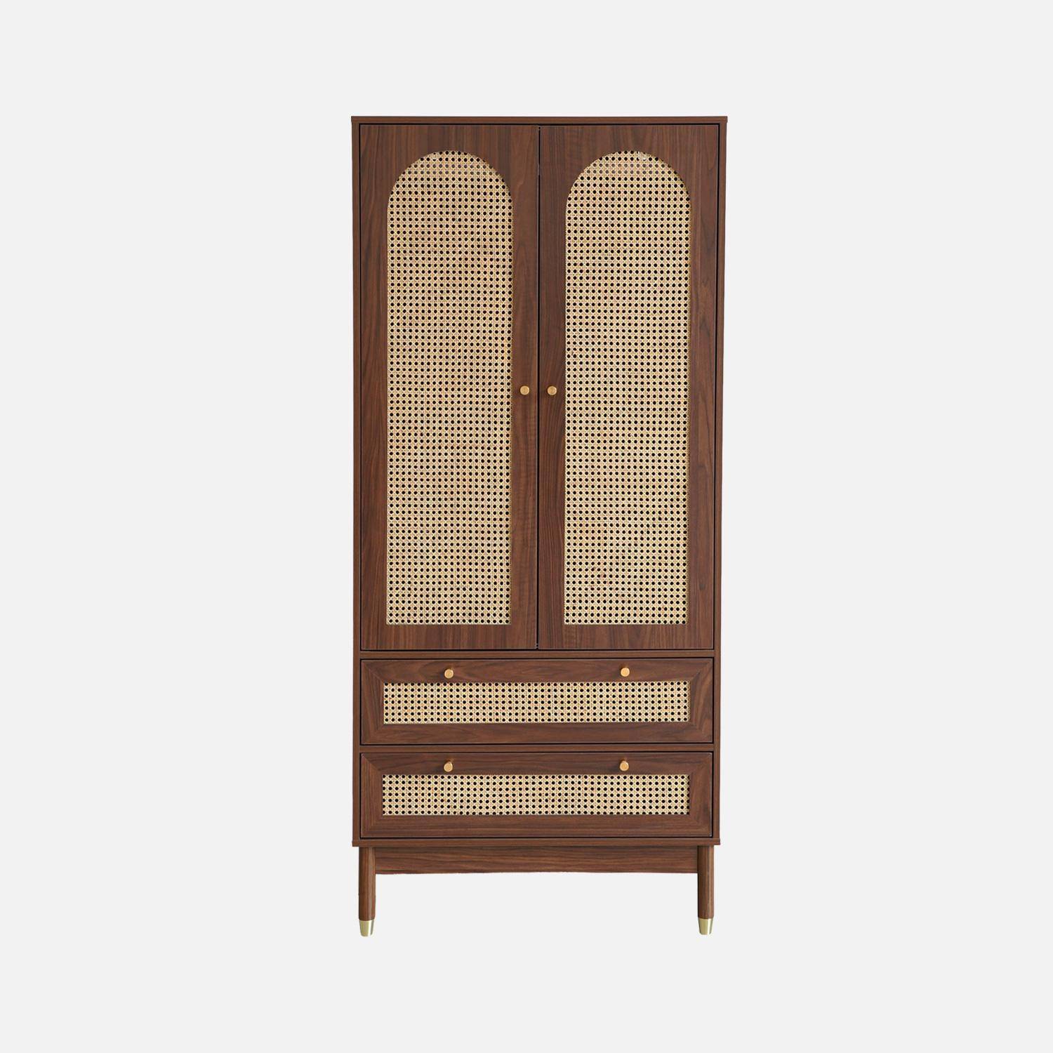 Armadio a due ante e due cassetti in legno Noce - 80x50x180 cm Photo5