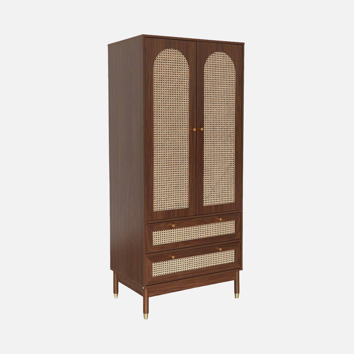 Armadio a due ante e due cassetti in legno Noce - 80x50x180 cm Photo4
