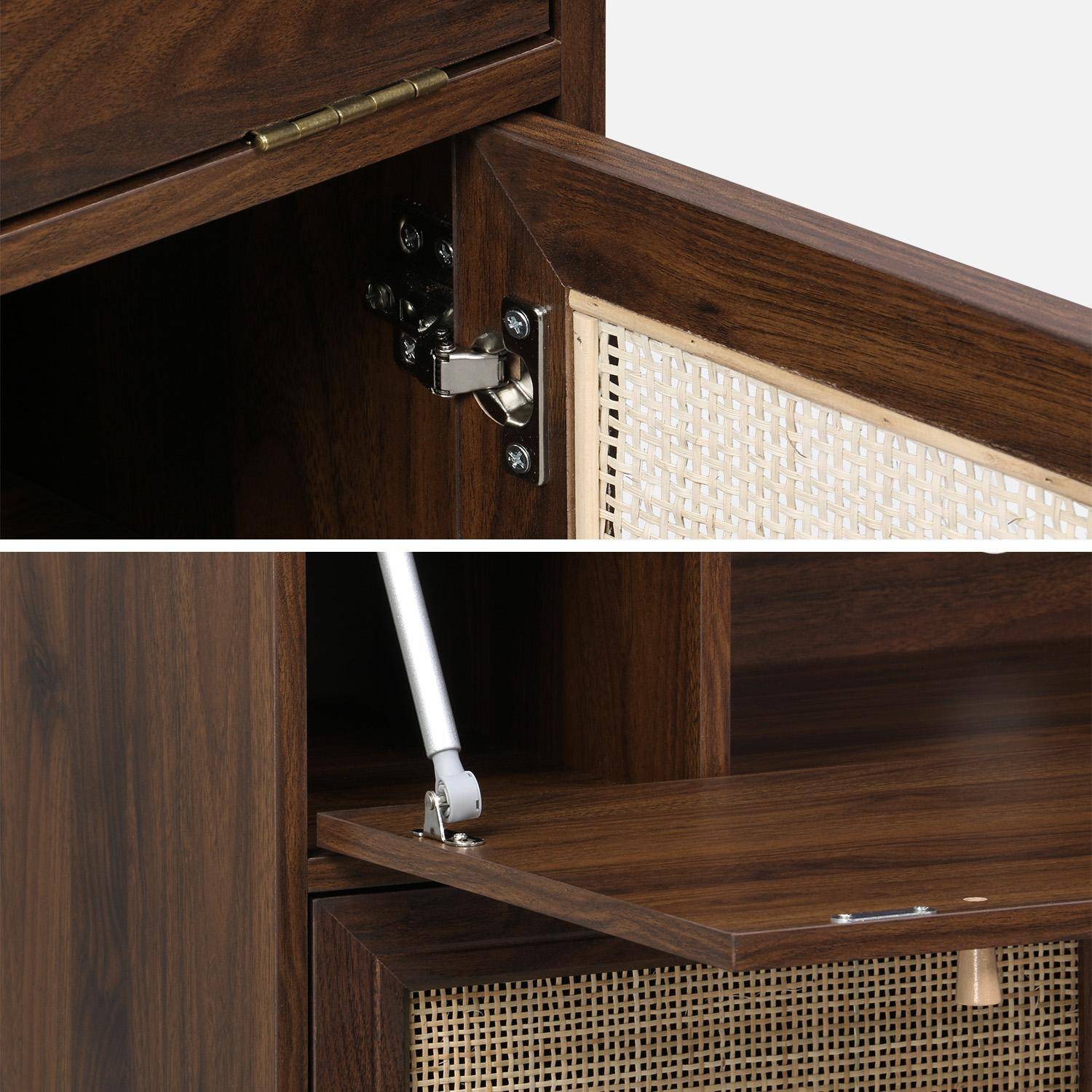 Bureau secrétaire décor bois et cannage 2 portes noyer - Boheme,sweeek,Photo7