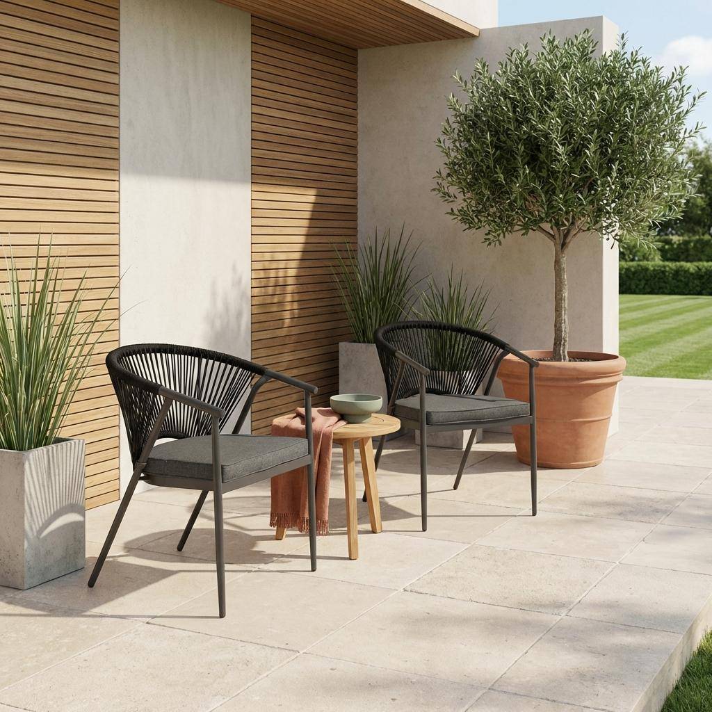 Lot de 2 fauteuils empilables acier et cordes noir - Liora Photo1