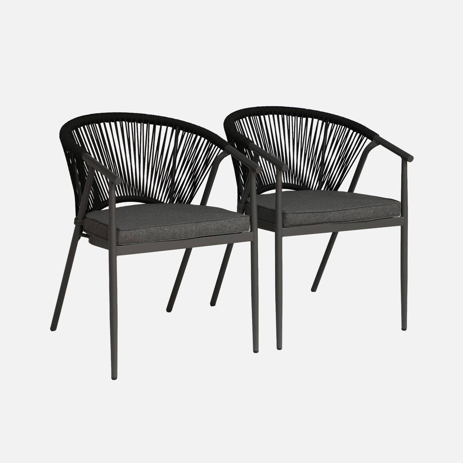 Lot de 2 fauteuils empilables acier et cordes noir - Liora Photo2