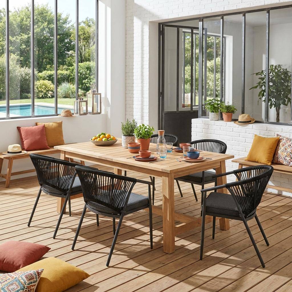 Set van 4 stapelbare stoelen van staal en touw zwart 56 x 61 x 75 cm - Liora,sweeek,Photo1