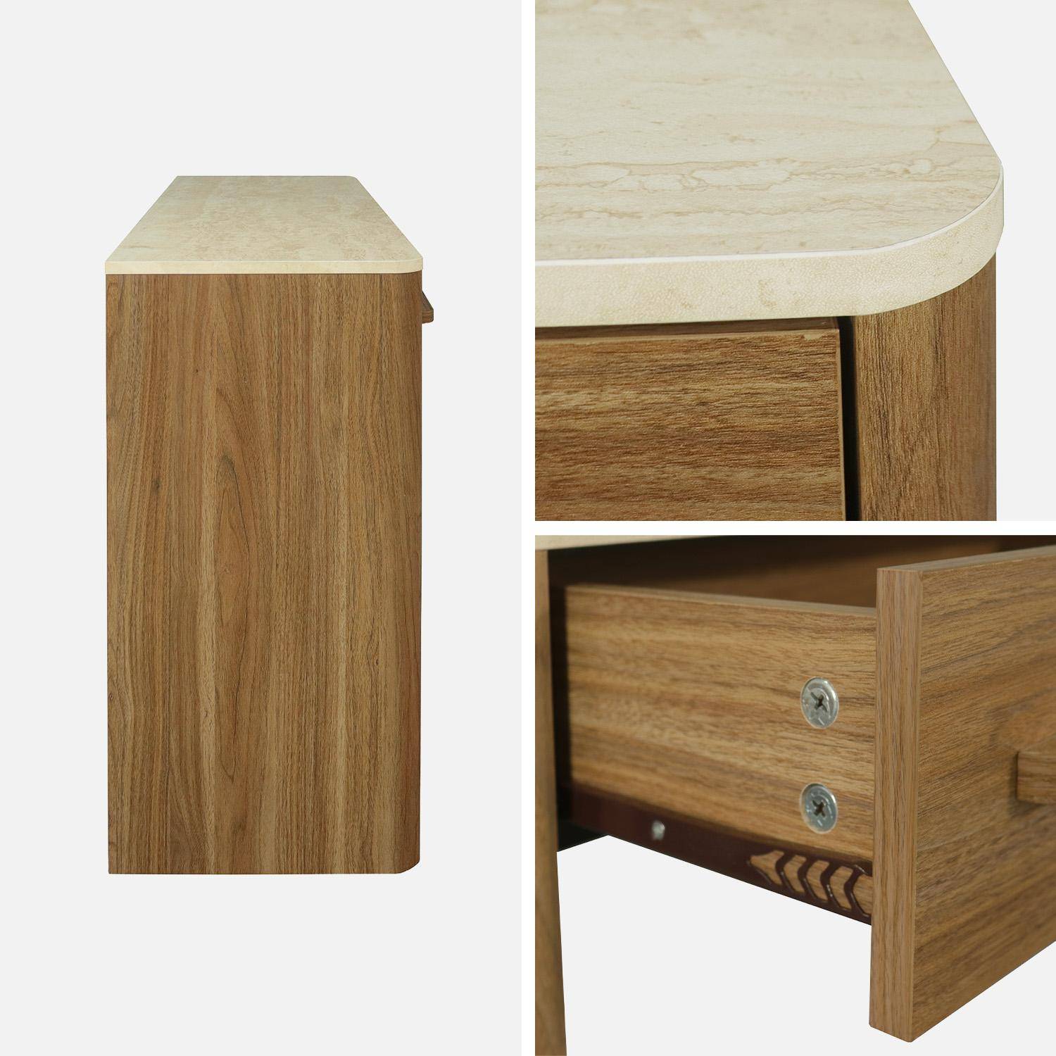 Console décor bois noyer et effet travertin 2 tiroirs 120cm - Aretha Photo4