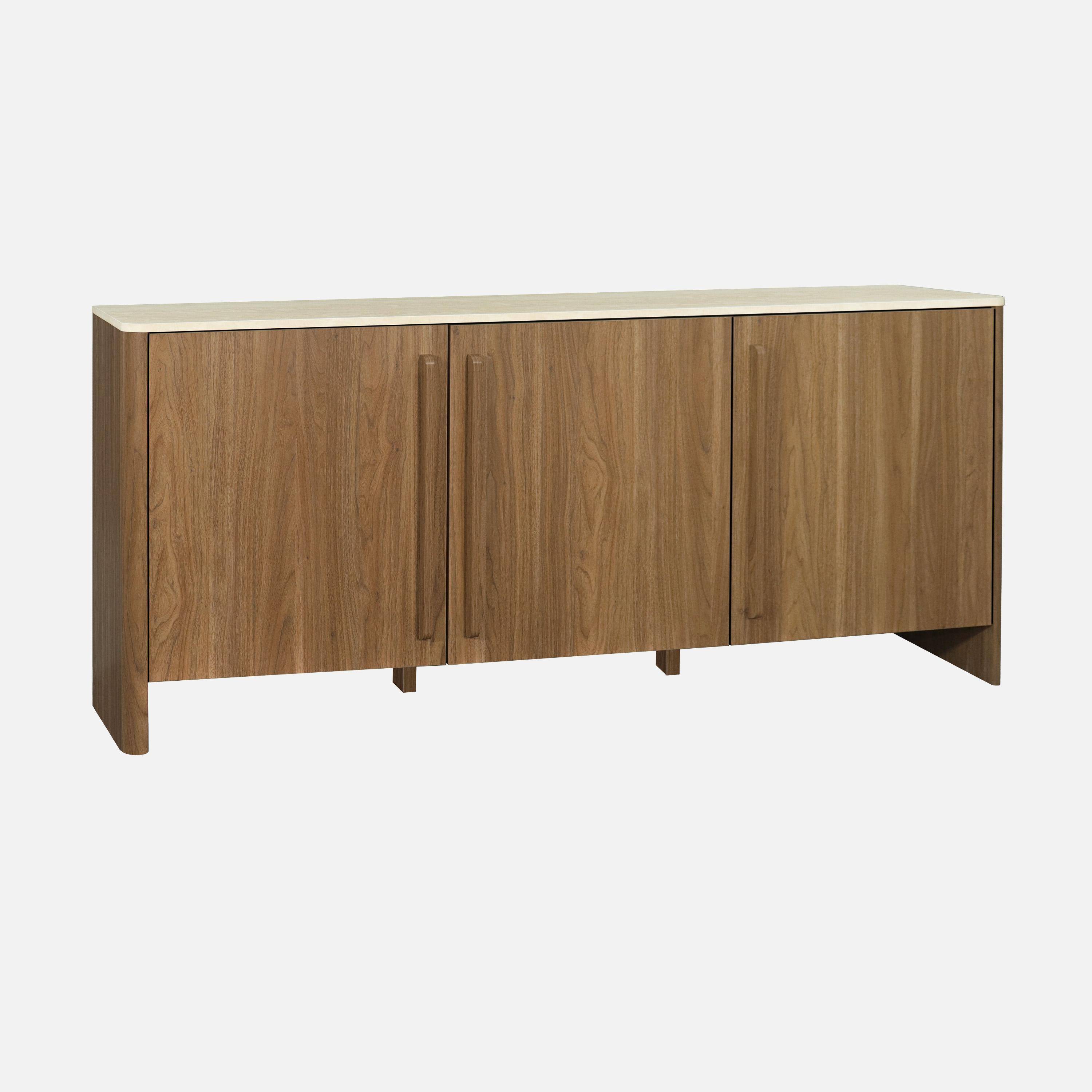 Buffet décor bois noyer et effet travertin 3 portes 160cm - Aretha,sweeek,Photo2