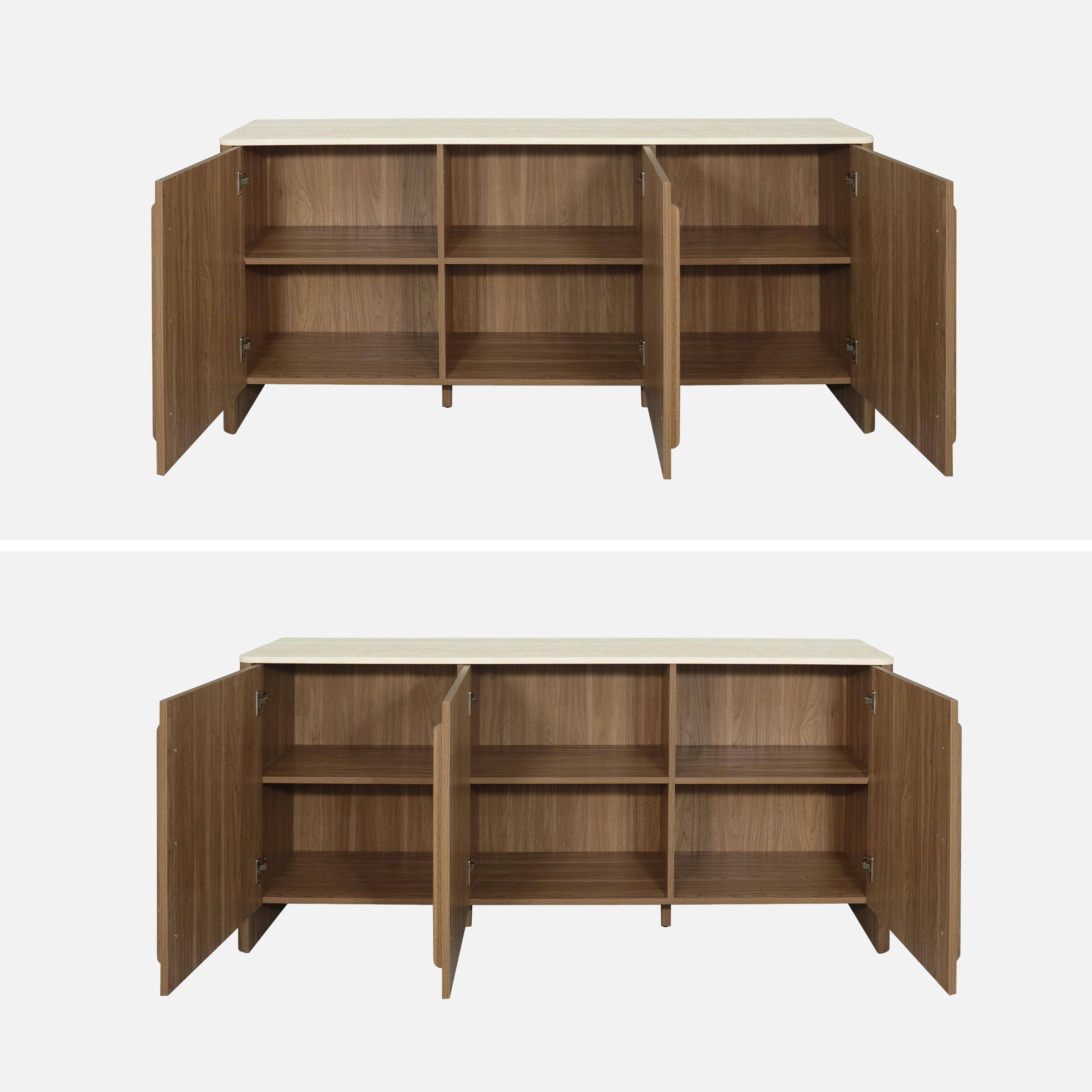 Buffet décor bois noyer et effet travertin 3 portes 160cm - Aretha,sweeek,Photo4
