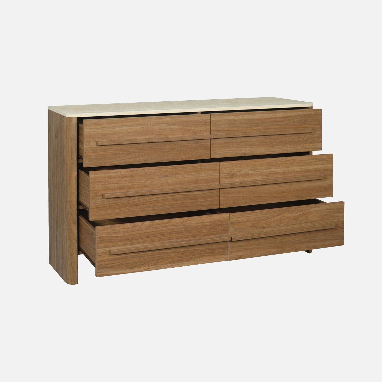 Commode décor bois noyer et effet travertin 6 tiroirs - Aretha,sweeek,Photo4