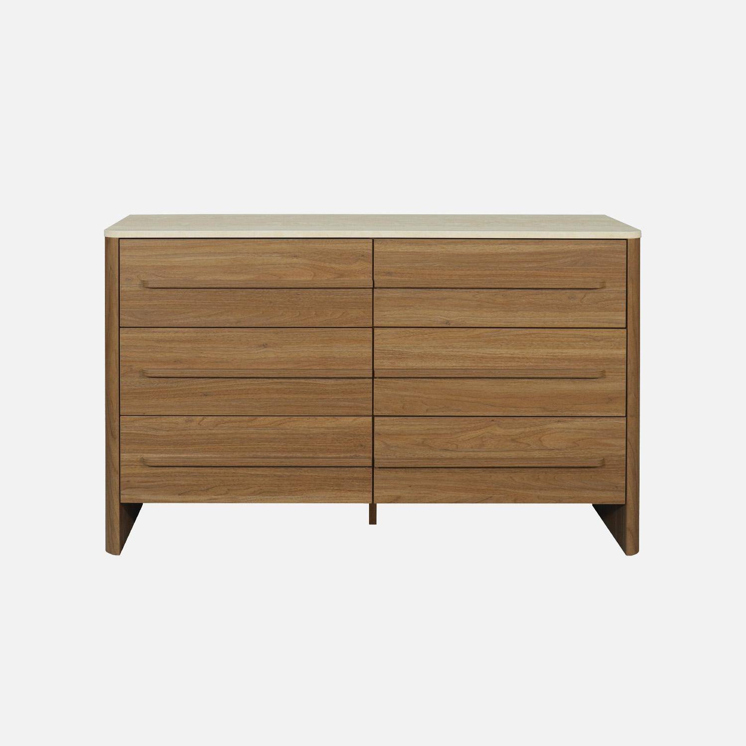 Commode décor bois noyer et effet travertin 6 tiroirs - Aretha Photo3