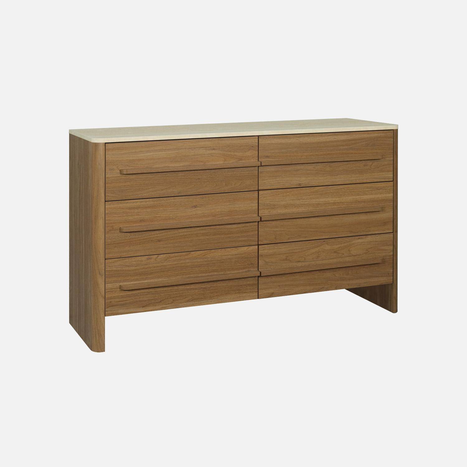 Commode décor bois noyer et effet travertin 6 tiroirs - Aretha Photo2