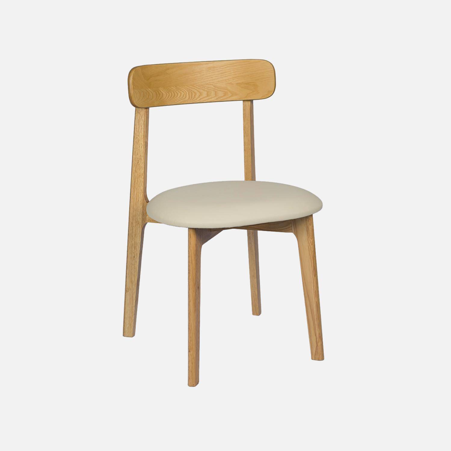 Lot de 2 chaises vintage bois d'hévéa naturel et simili cuir beige - Victoire Photo2
