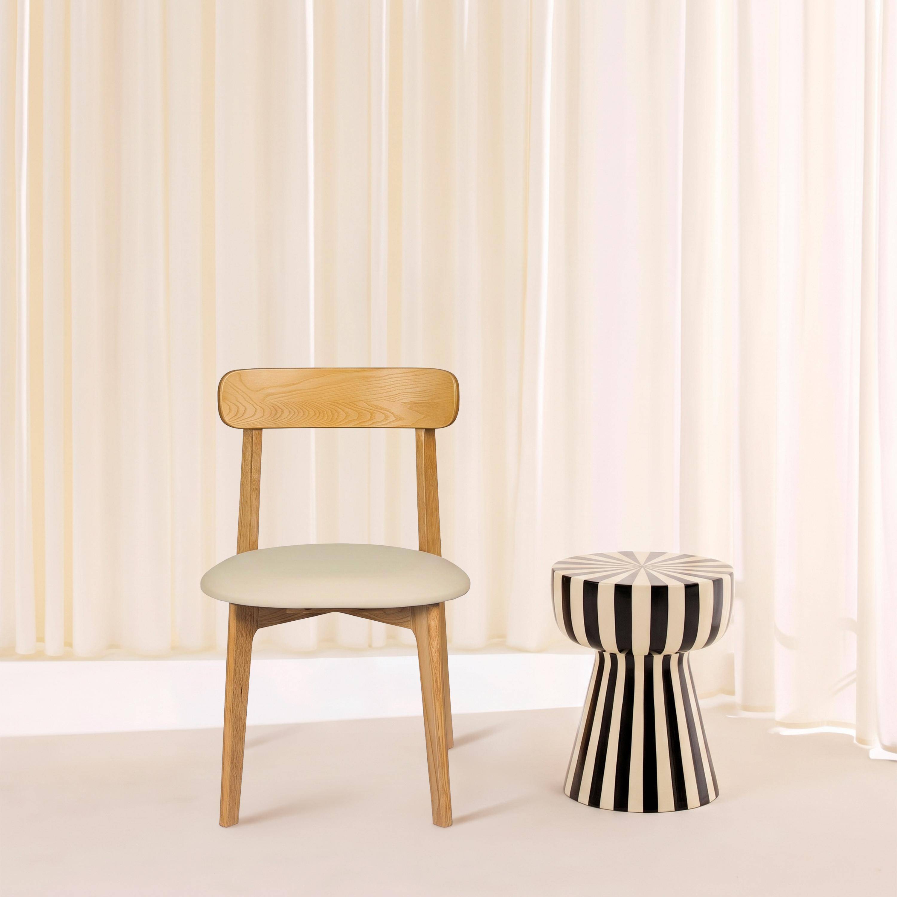 Set 2 sedie vintage in legno di hevea e similpelle, Victoire, Marrone naturale, 50x45x80 cm Photo3