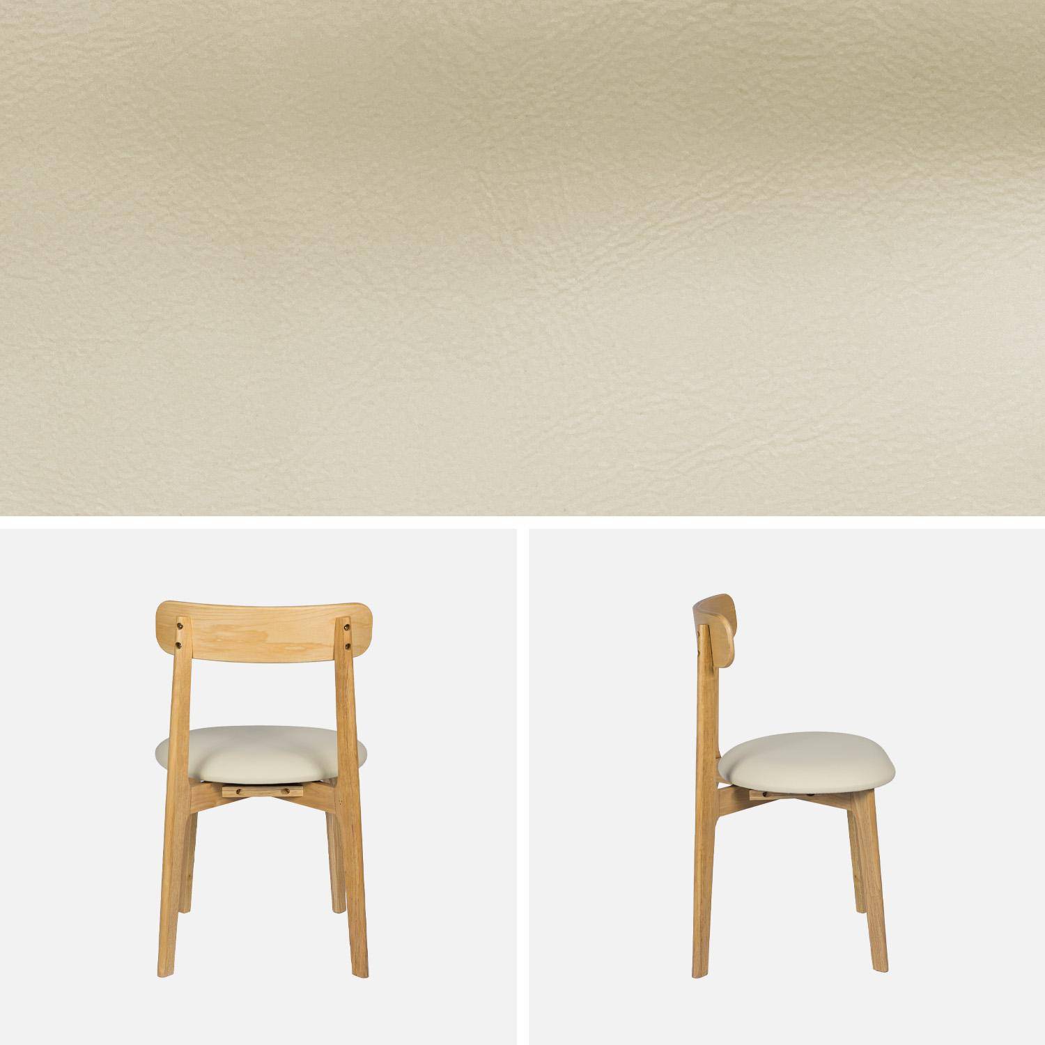 Lot de 2 chaises vintage bois d'hévéa naturel et simili cuir beige - Victoire Photo4