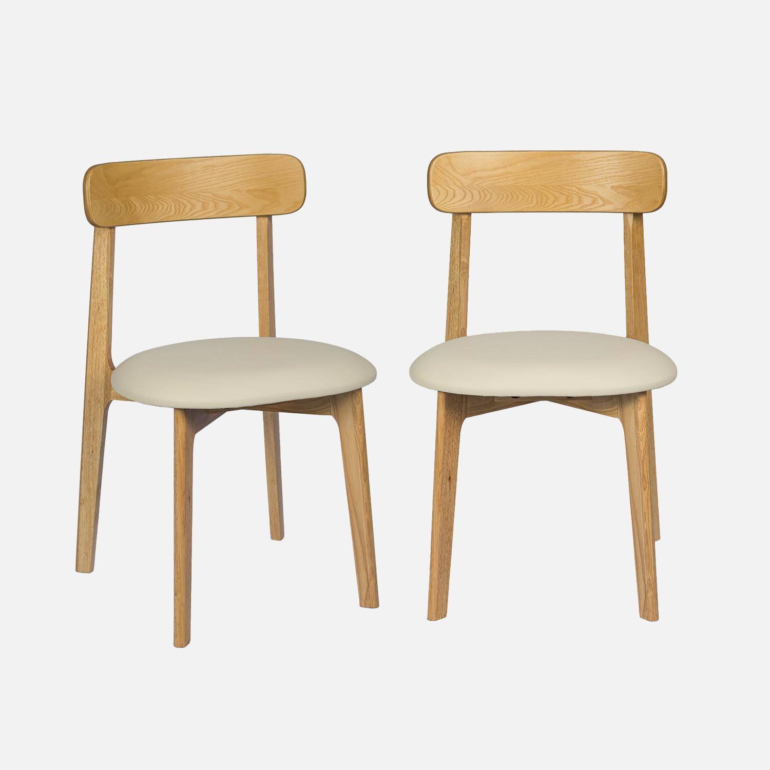 Lot de 2 chaises vintage bois d'hévéa naturel et simili cuir beige - Victoire Photo1