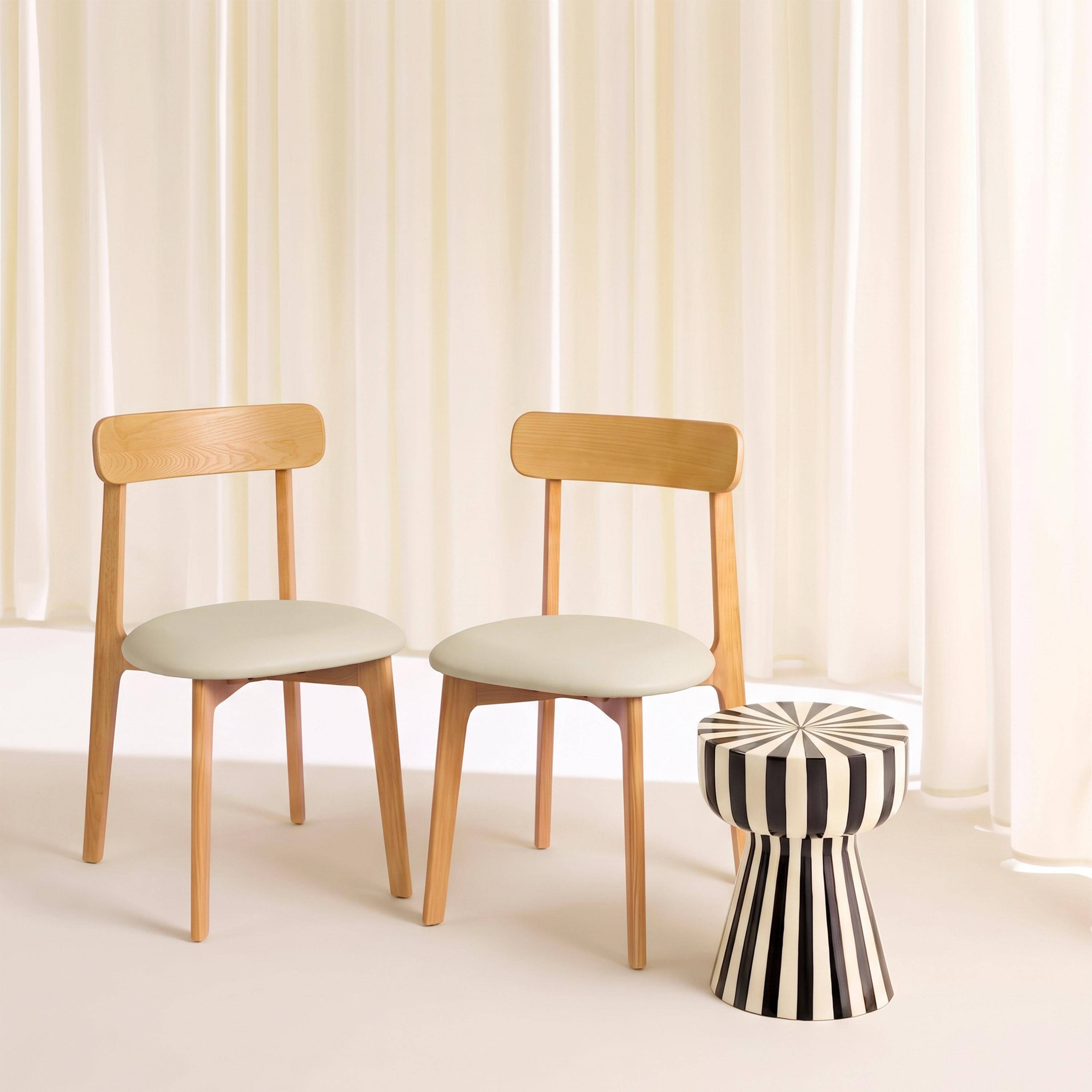 Set 2 sedie vintage in legno di hevea e similpelle, Victoire, Marrone naturale, 50x45x80 cm Photo1