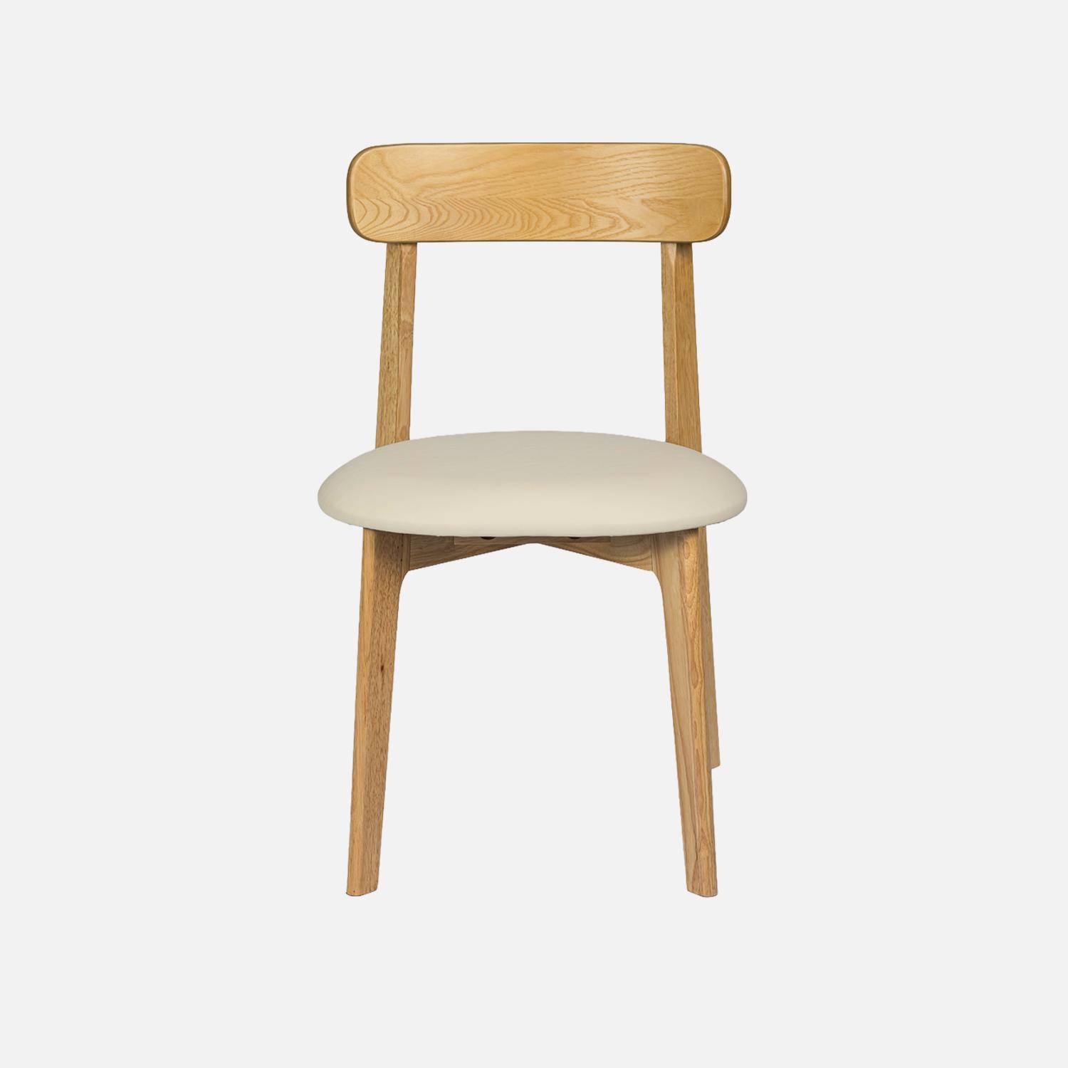 Lot de 2 chaises vintage bois d'hévéa naturel et simili cuir beige - Victoire Photo3