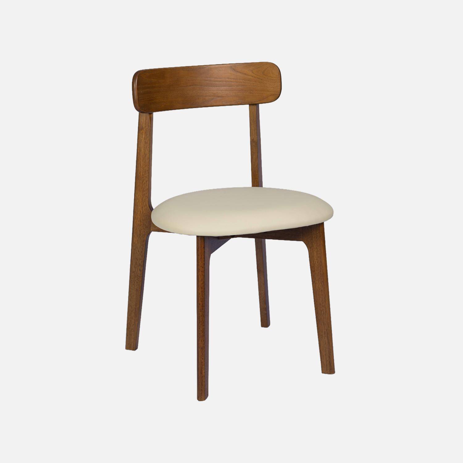 Lot de 2 chaises vintage bois d'hévéa noyer et simili cuir beige - Victoire,sweeek,Photo3