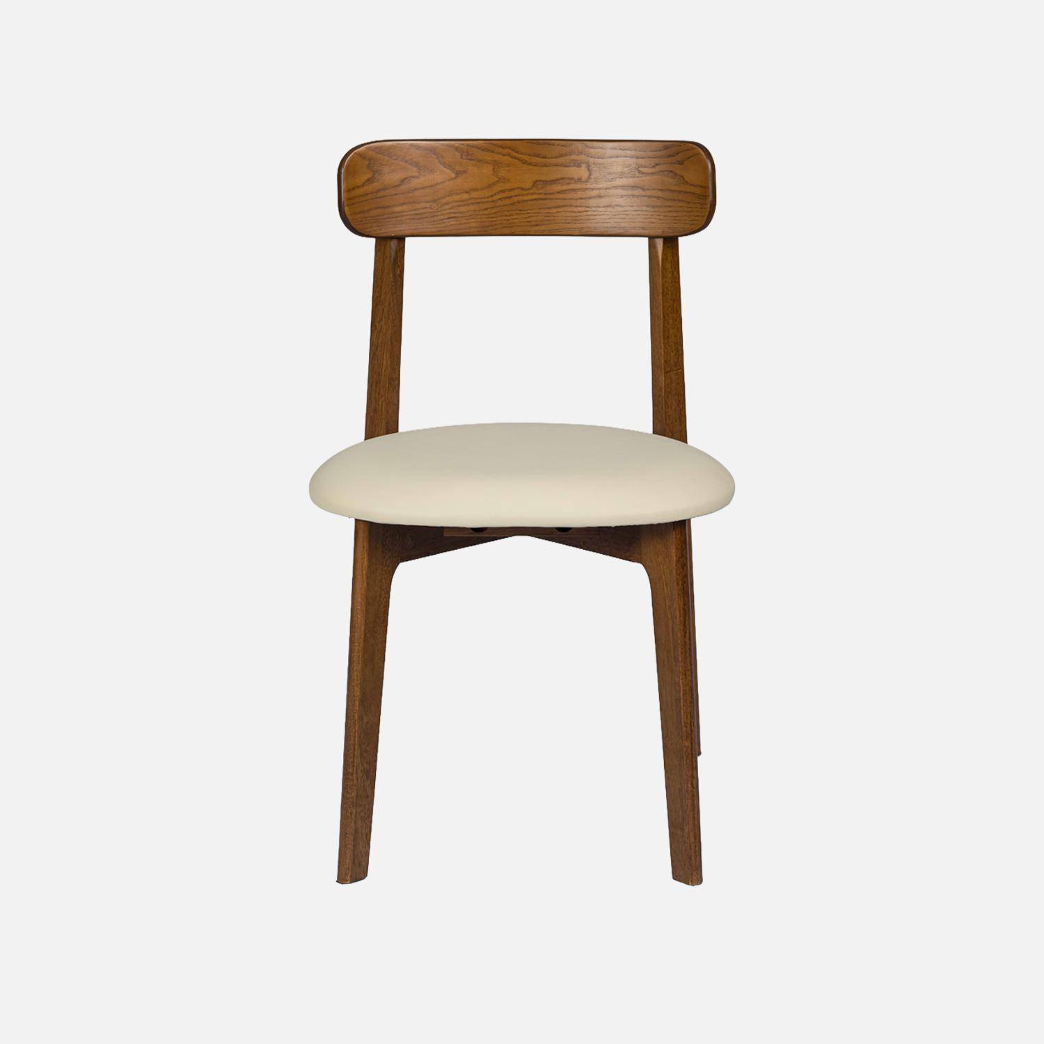 Lot de 2 chaises vintage bois d'hévéa noyer et simili cuir beige - Victoire,sweeek,Photo4