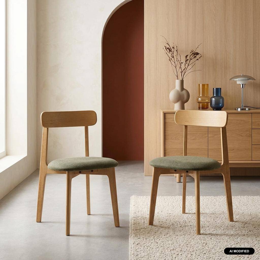 Silla vintage de madera de hevea en tono natural y tejido texturizado, set de 2 Natural - 50x45x80 cm Photo1