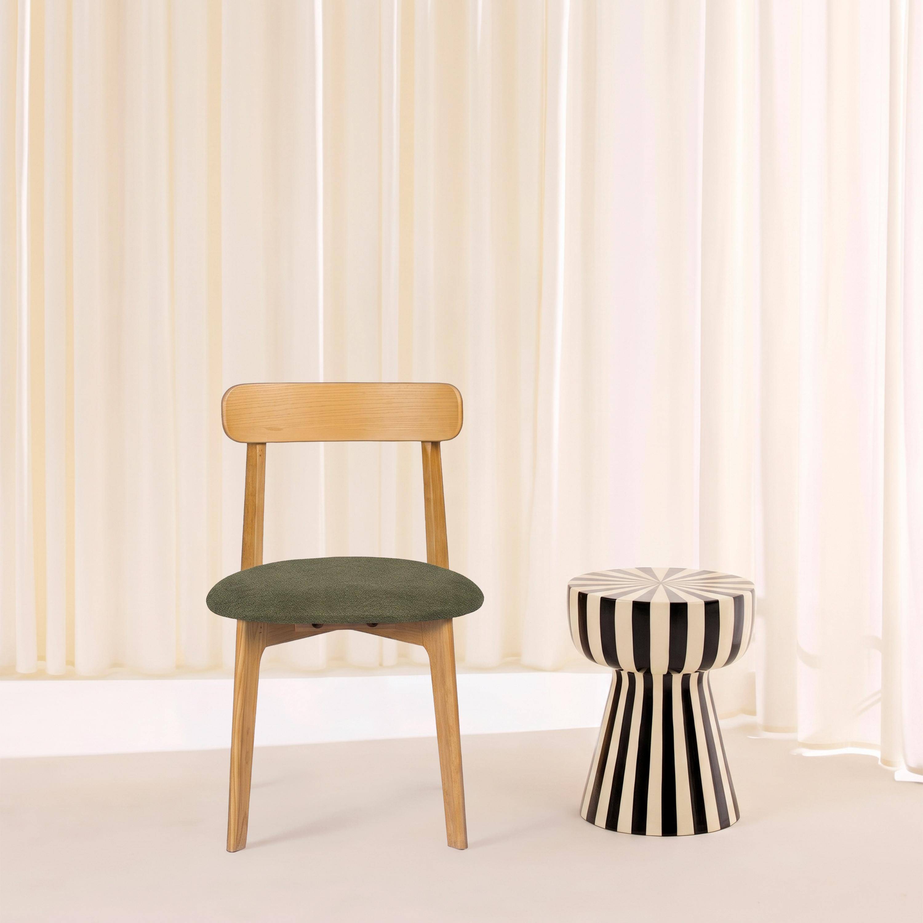 Lot de 2 chaises vintage bois d'hévéa naturel et tissu texturé kaki - Victoire,sweeek,Photo3