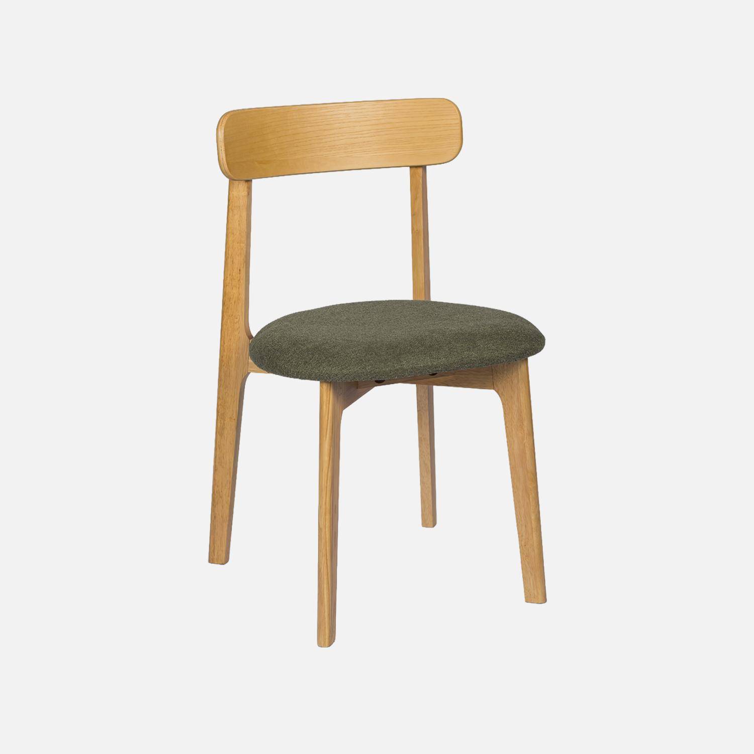 Lot de 2 chaises vintage bois d'hévéa naturel et tissu texturé kaki - Victoire Photo2